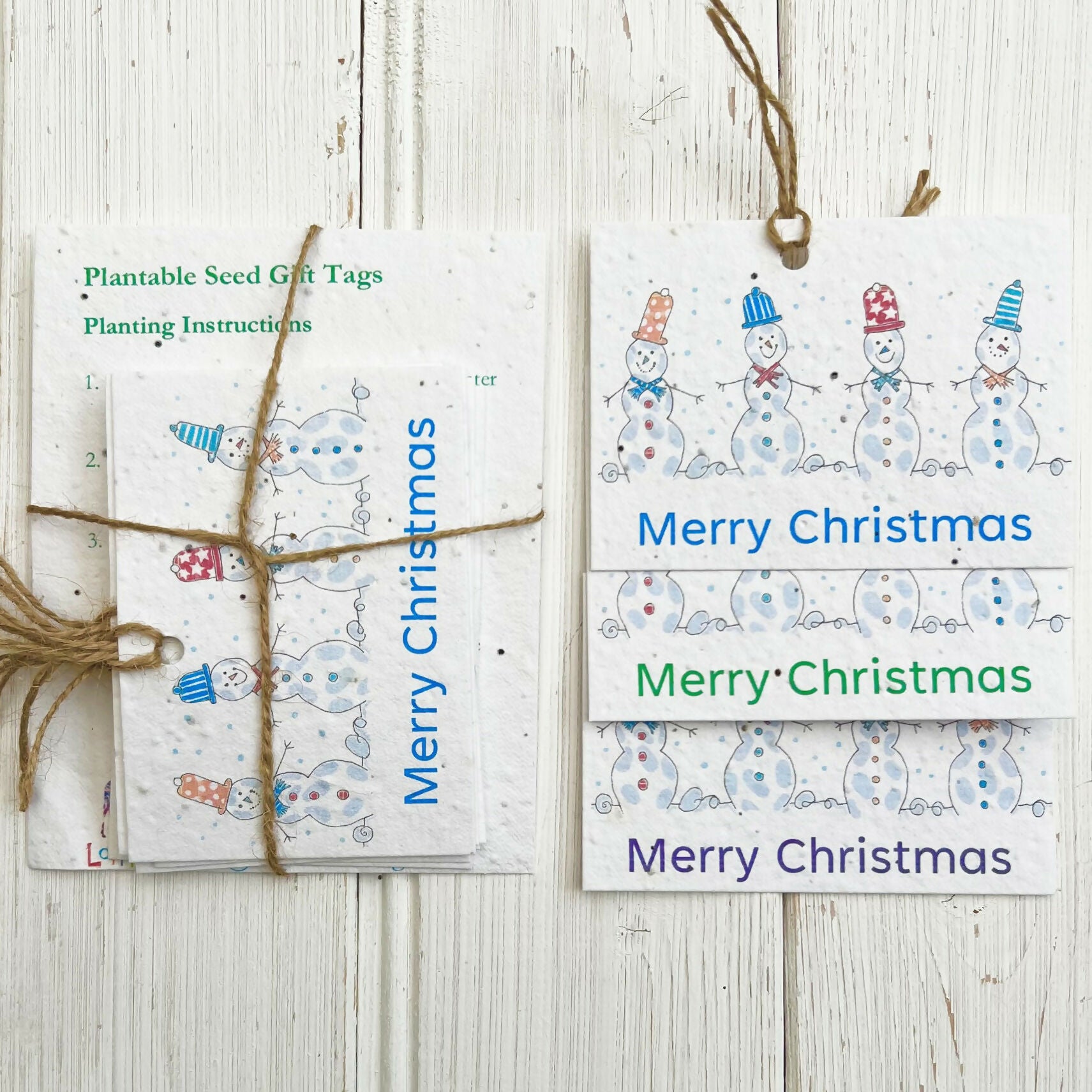 Set of 6 Christmas Seed Gift Tags - 'Jolly Snowmen'