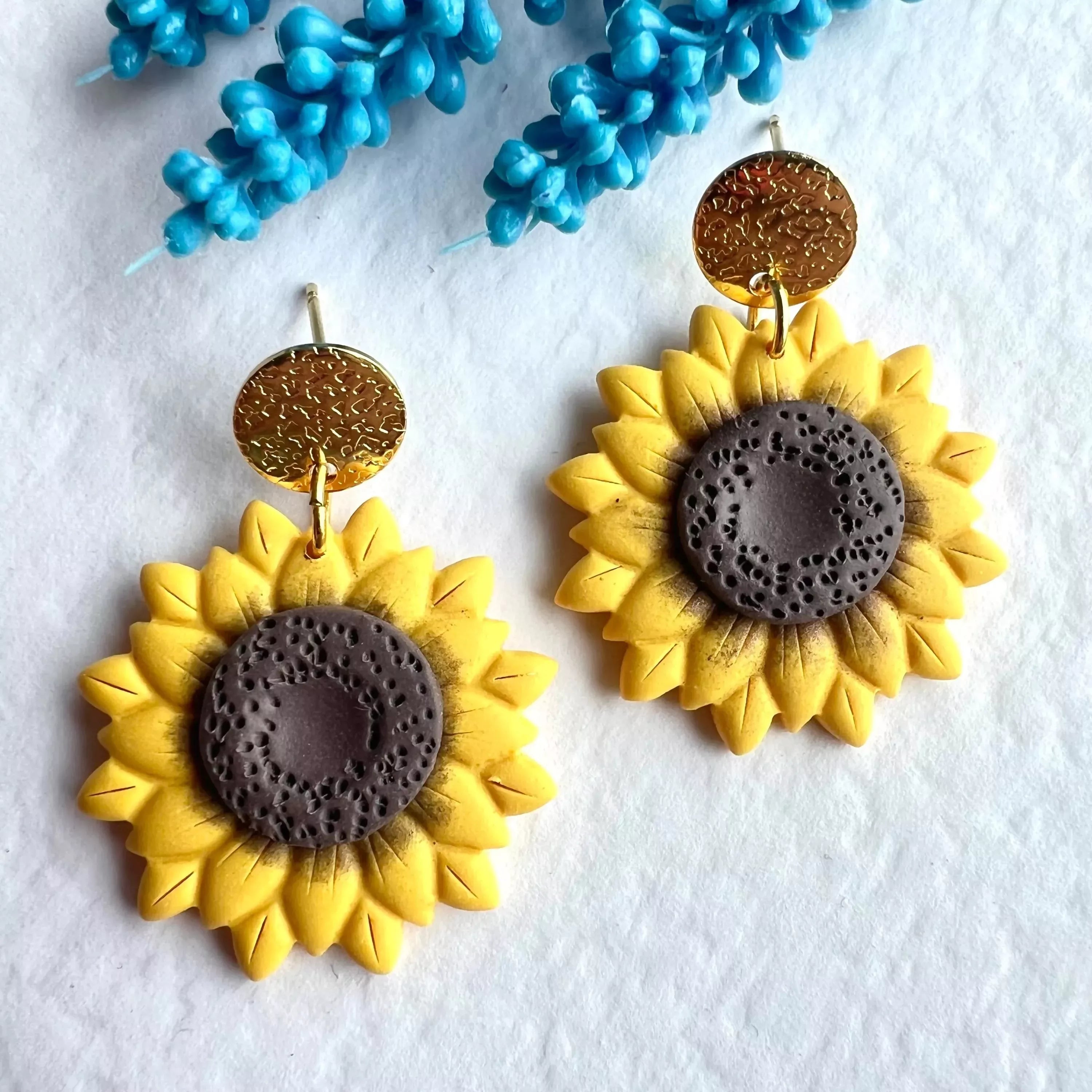 Flower Dangle Earrings – Polymer Clay Textured Earrings, Dainty Earrings, Handmade Clay Jewellery