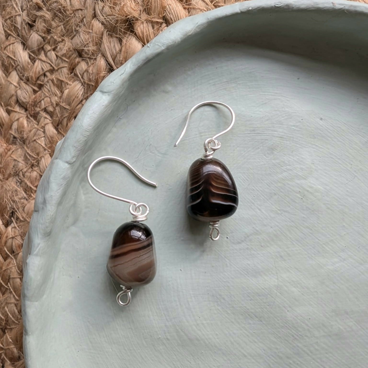 Botswana Agate Dangle Earrings. Made with 925-Sterling-Silver