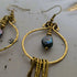 Black Pearl Gold Wire Earrings; Freshwater Baroque Natural Pearl Hammered Brass wire Hoop Dangly Earrings