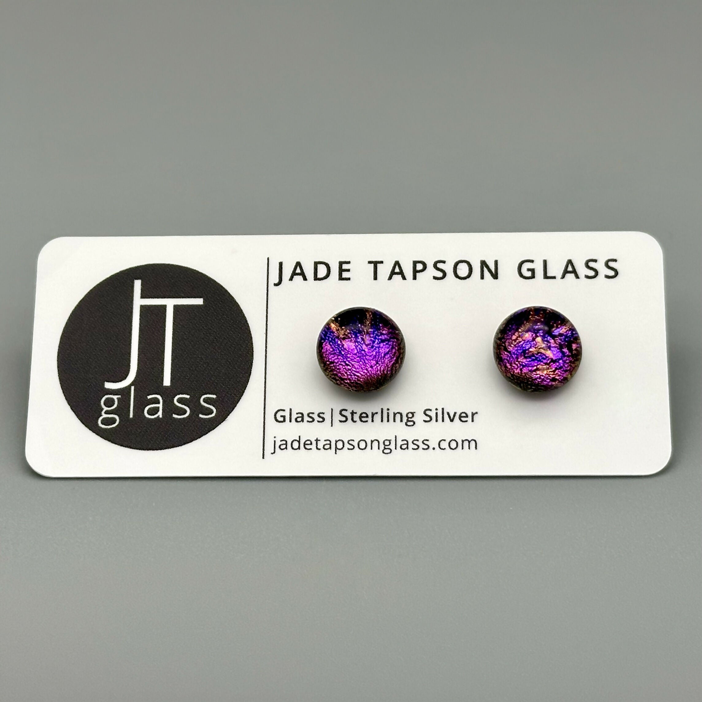 Pink & Purple Flower Dichroic Fused Glass Sterling Silver Stud Earrings - Handmade by Jade Tapson Glass.
