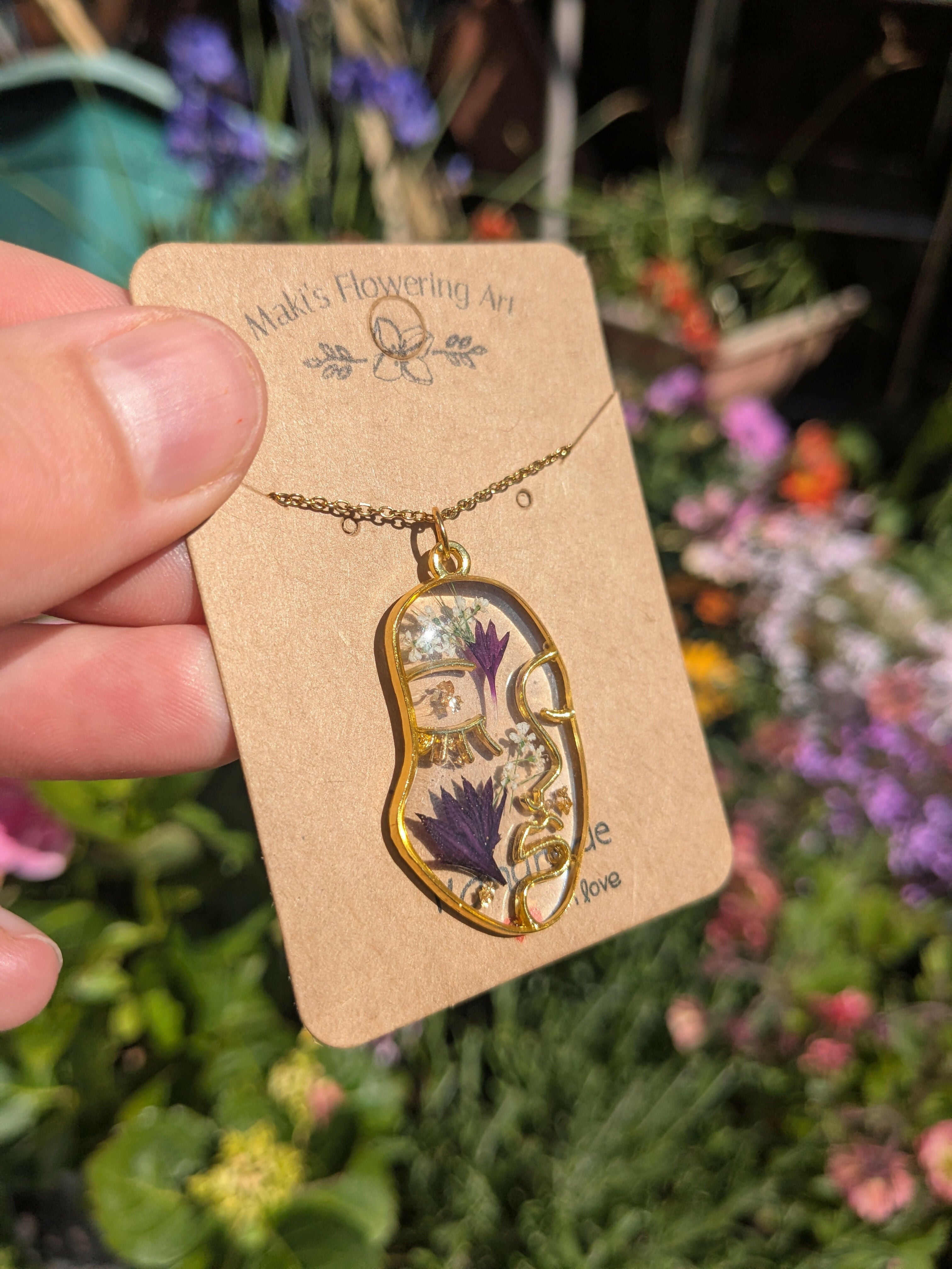 PURPLE CORNFLOWER LADY FACE NECKLACE