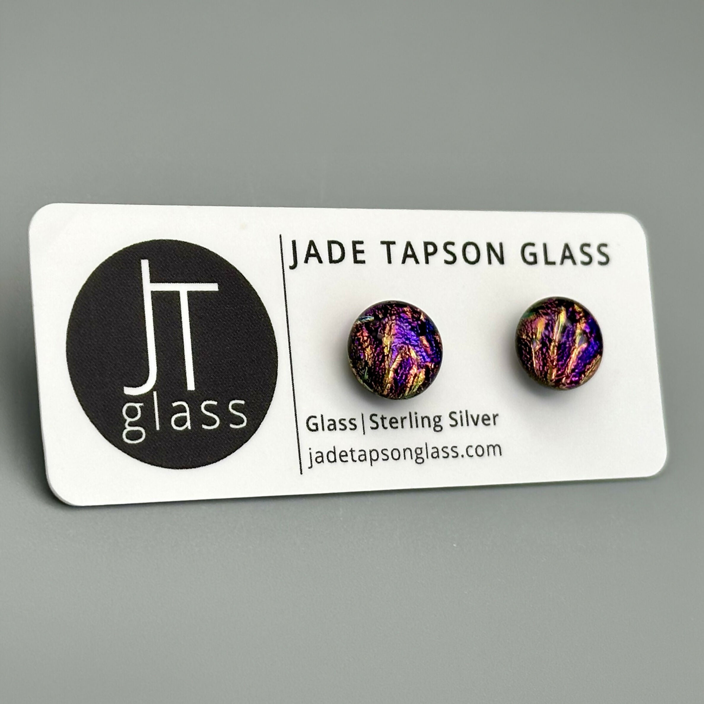 Pink & Purple Flower Dichroic Fused Glass Sterling Silver Stud Earrings - Handmade by Jade Tapson Glass.