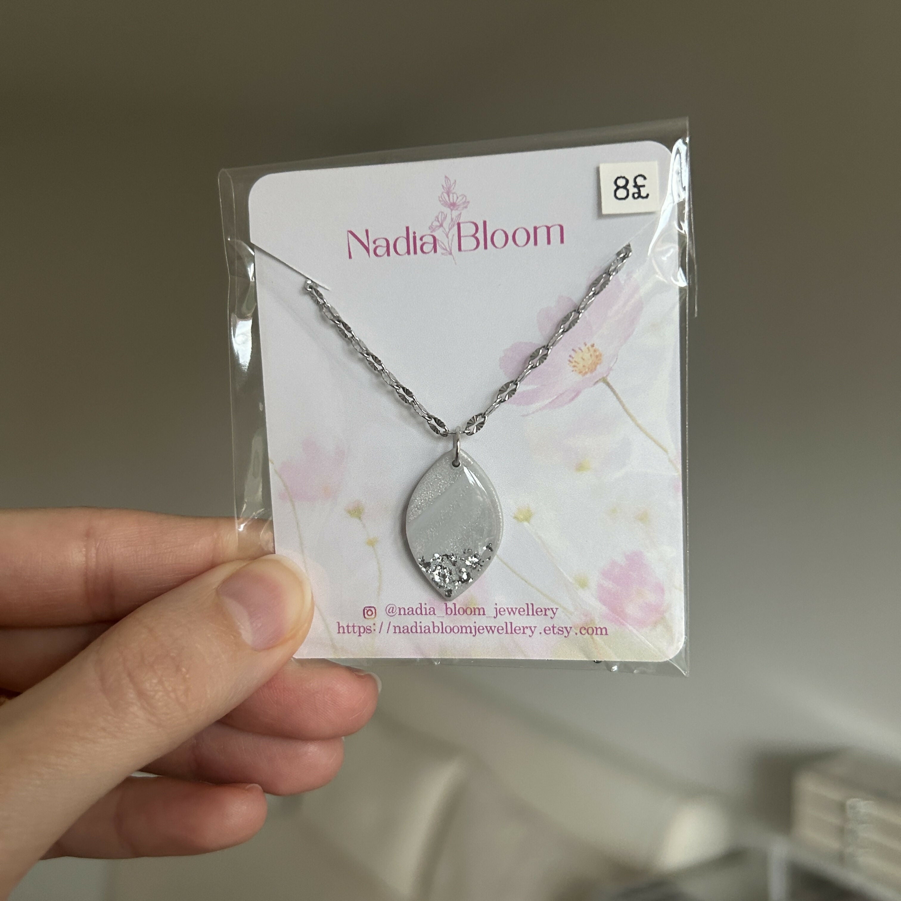 Grey clay with stainless steel chain Necklace