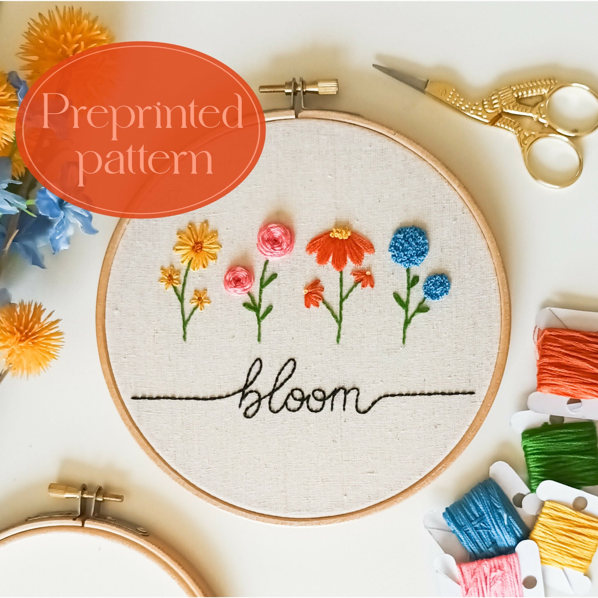 Preprinted Embroidery Pattern For Beginners - Bloom