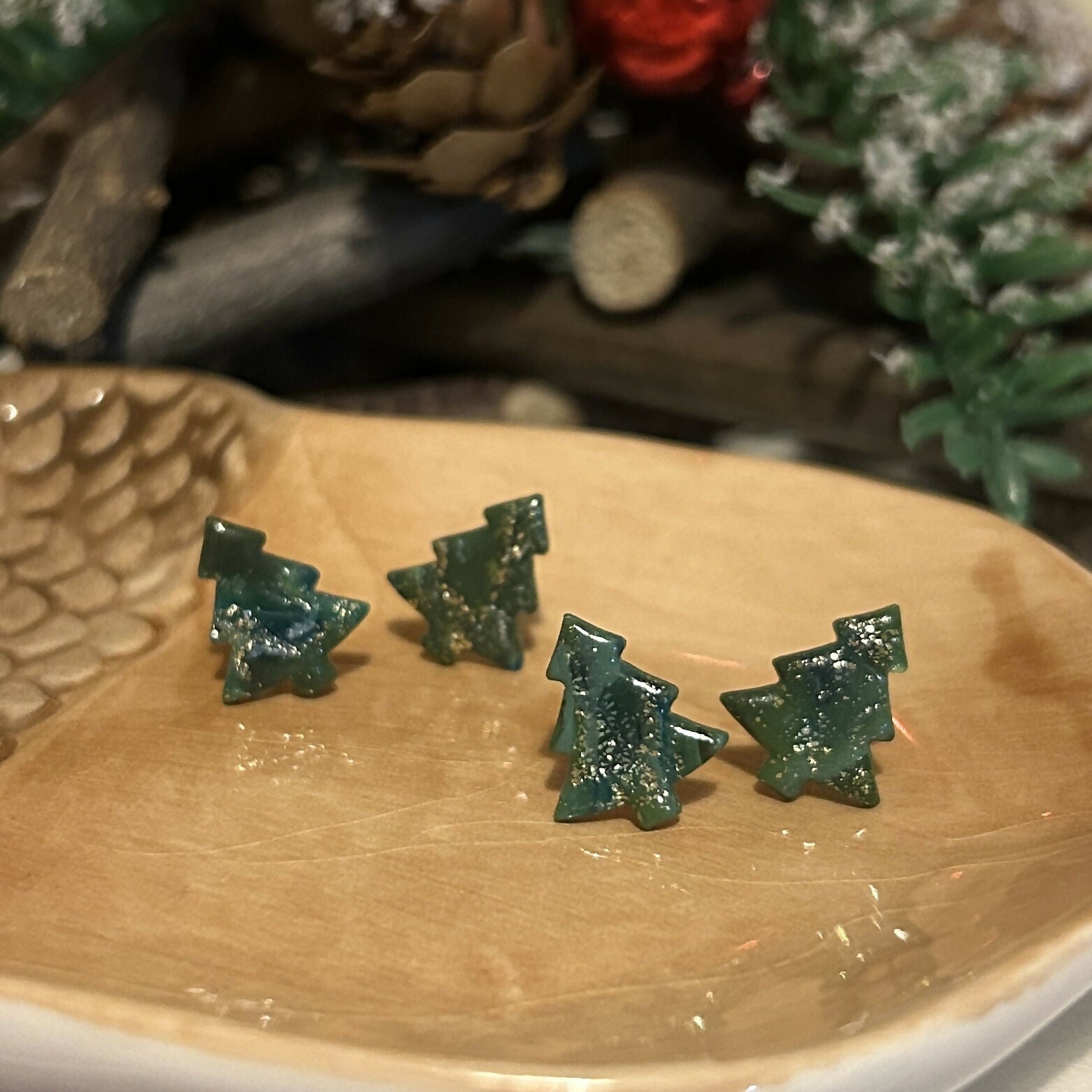 Small Green Christmas Tree Studs