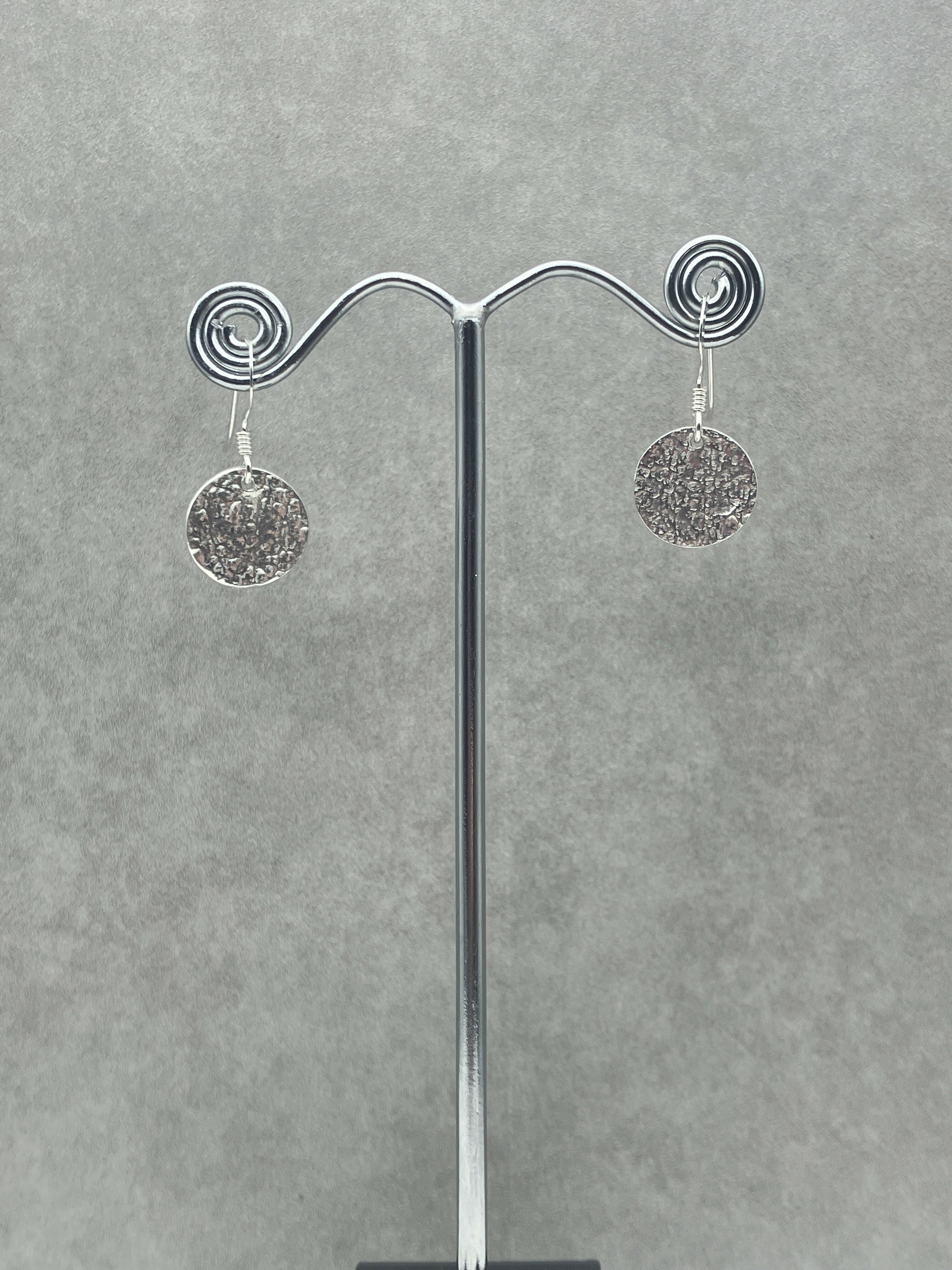 Textured Silver Circle Drop Earrings