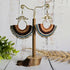 Asian Temple Earrings; Golden Brown Macrame Cord, Gold Hammered Brass Wire Spiral Statement Earrings