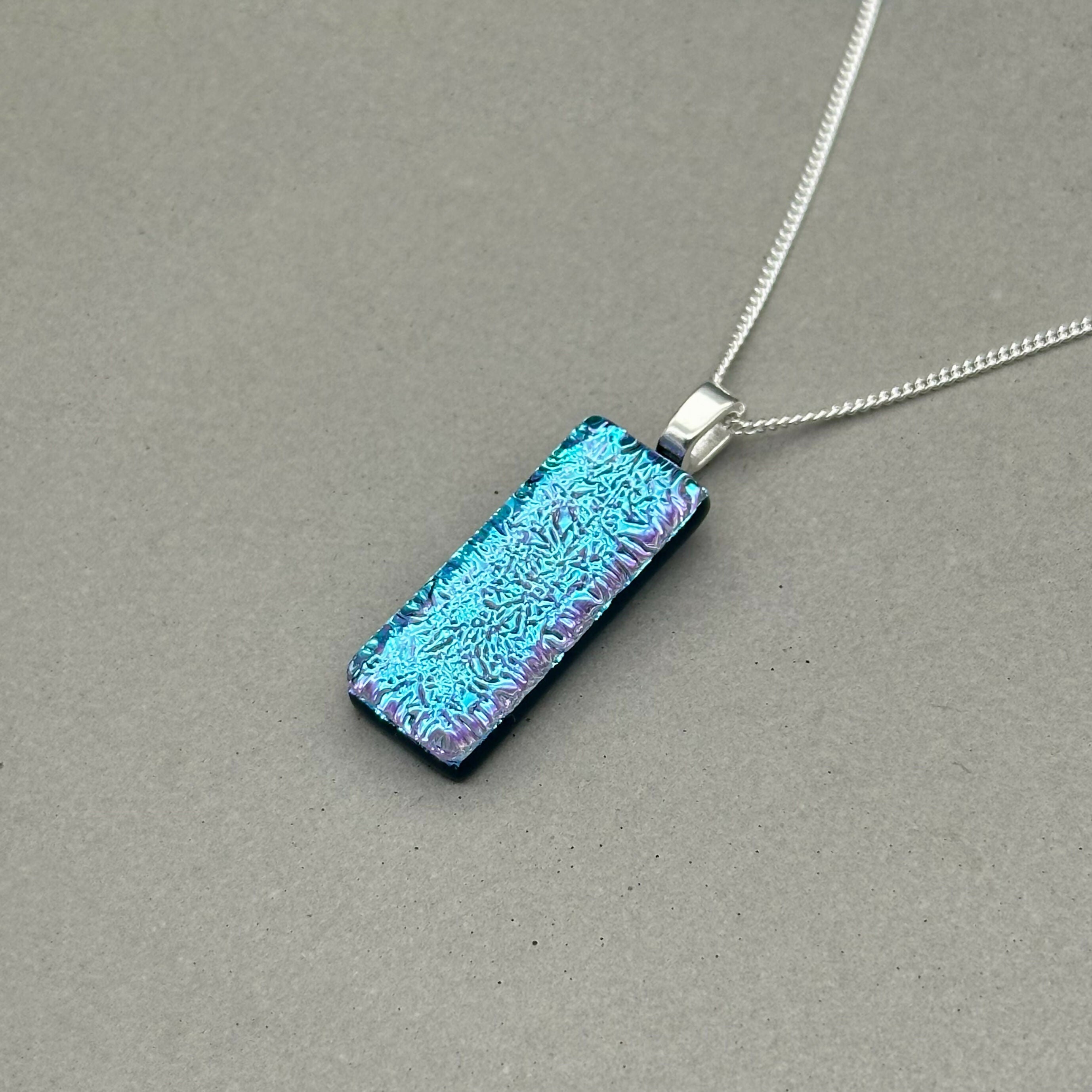 Ice Blue & Purple Dichroic Glass Necklace and Earrings Set - Sterling Silver, Handmade by Jade Tapson Glass