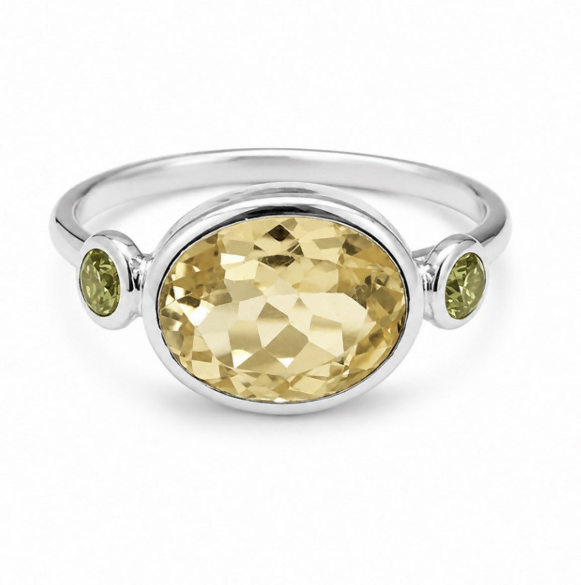 925 Sterling Silver Citrine Three-Stone Ring