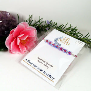 Dainty Bouquet Wire & Macrame Bracelet, Faceted Dyed Pink Kyanite & Funky Purple Seed Beads, Silver Plated Wire, Pink Cord