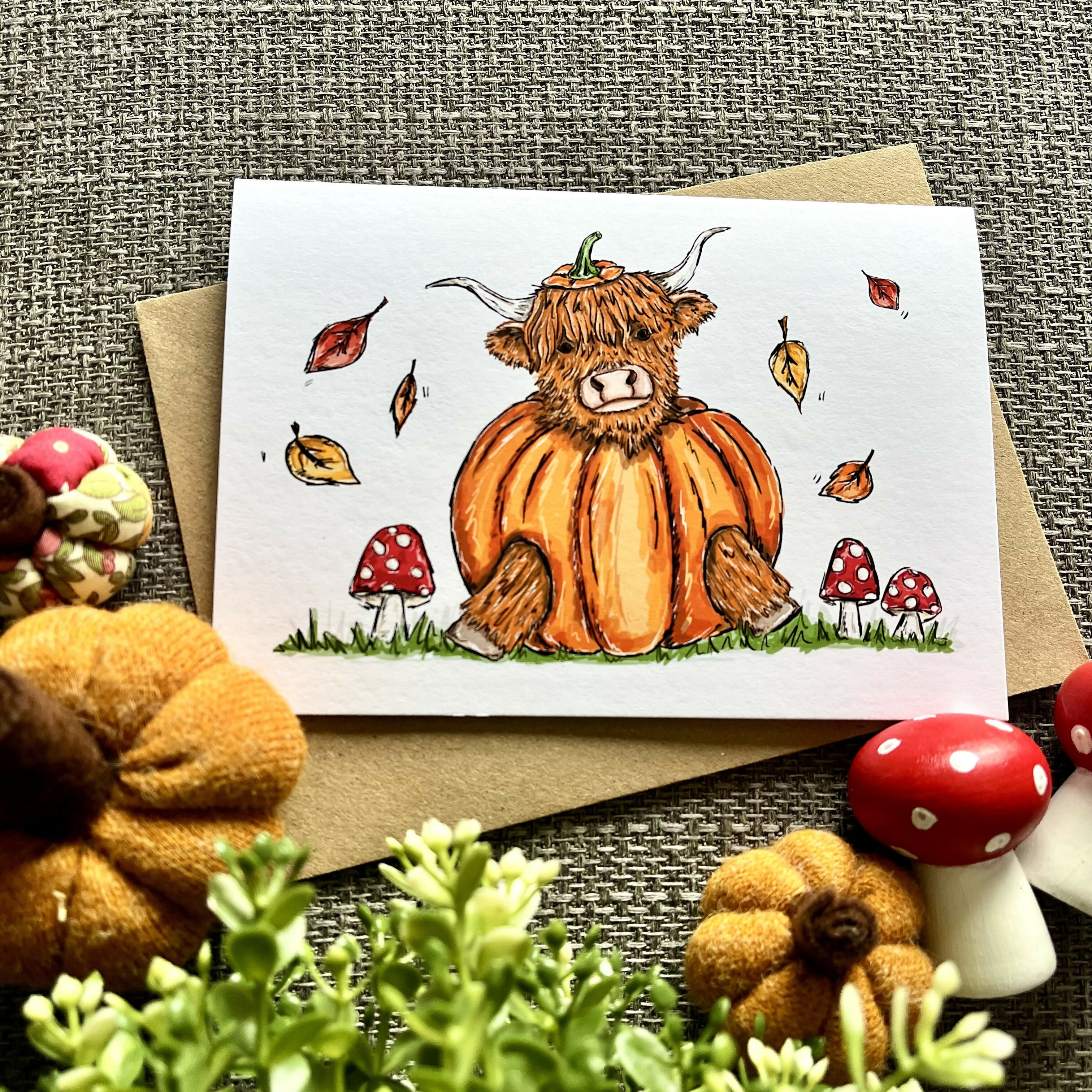 Highland Cow Pumpkin Greetings Card