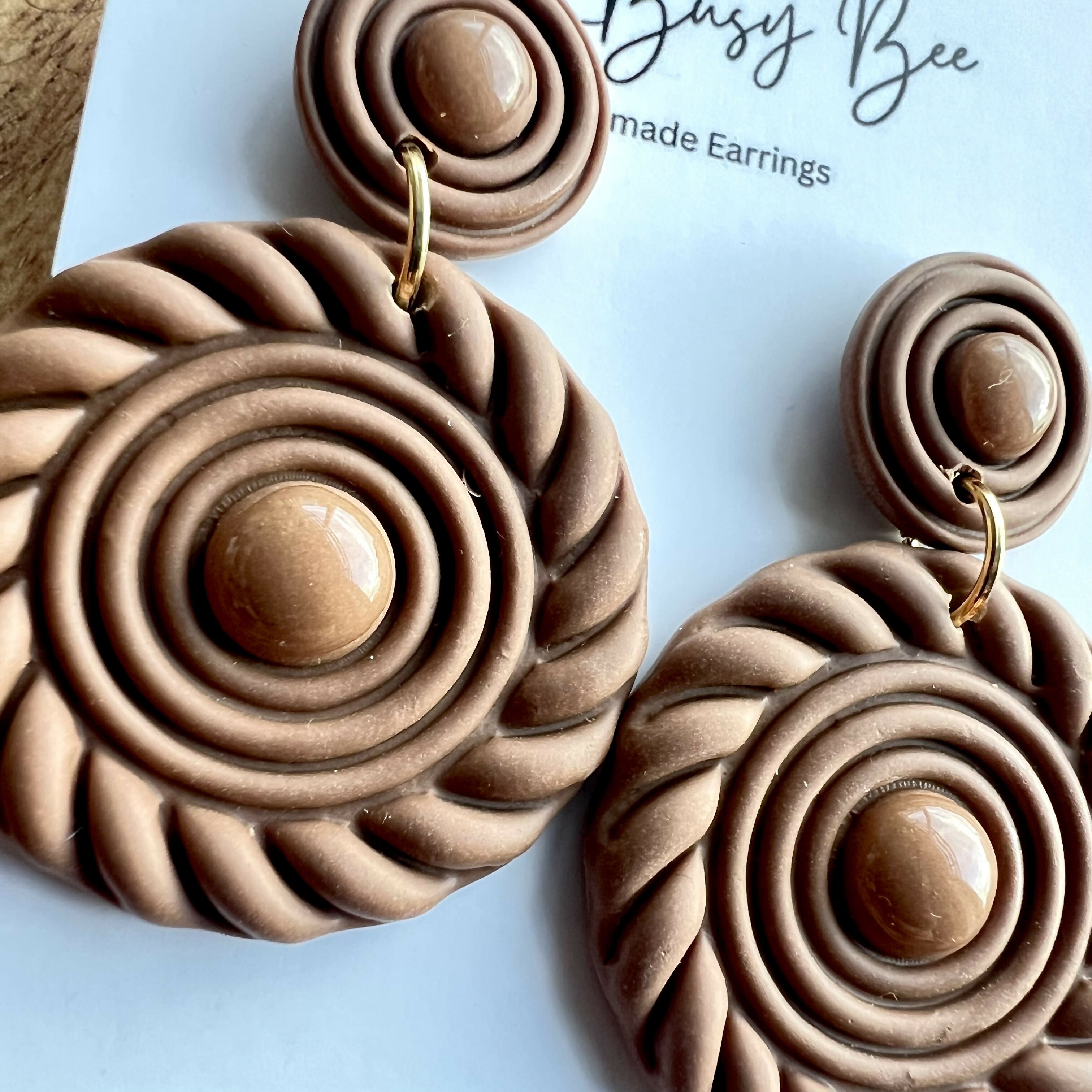Boho Statement Dangle Earrings – Polymer Clay Swirl Circle Drop Earrings, Modern Geometric Earrings, Handmade Clay Jewellery