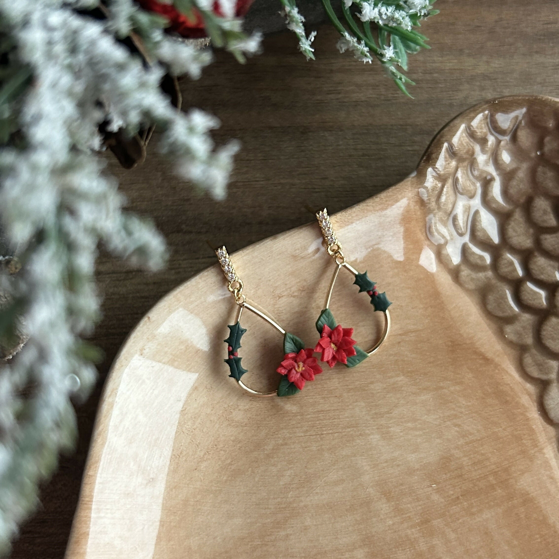 Small Teardrop Christmas Earrings