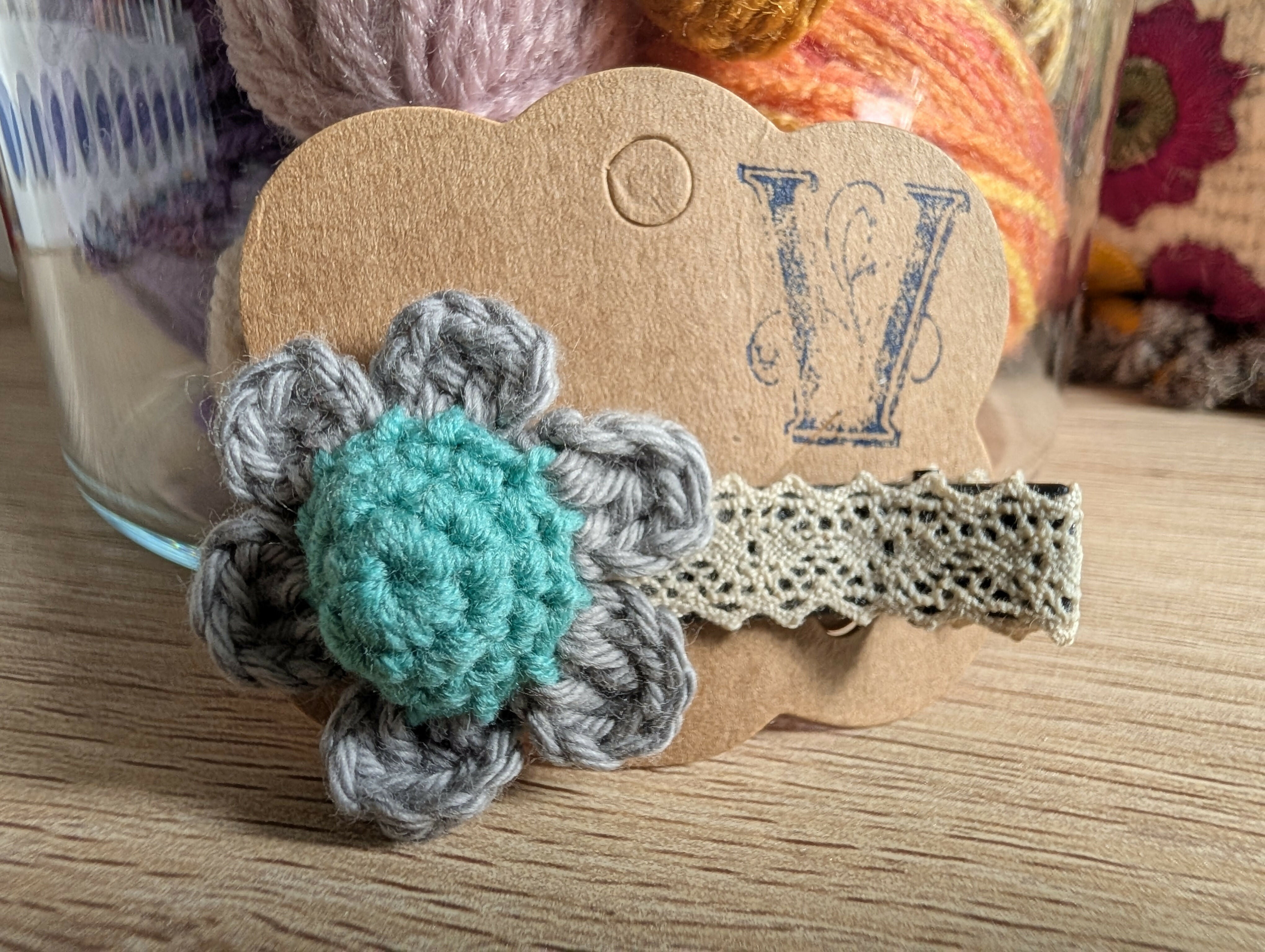 Hair Accessory - grey flower hair clip
