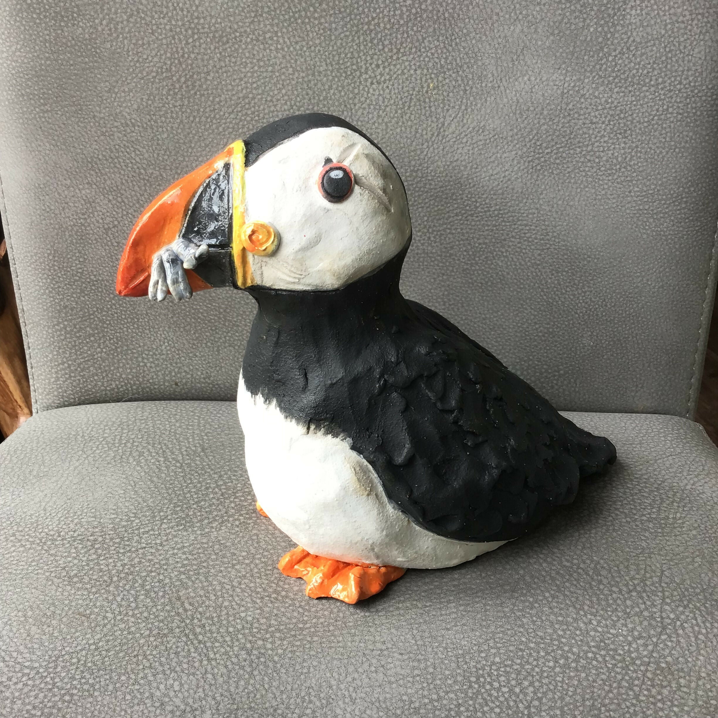 Puffin Sculpture with Fish