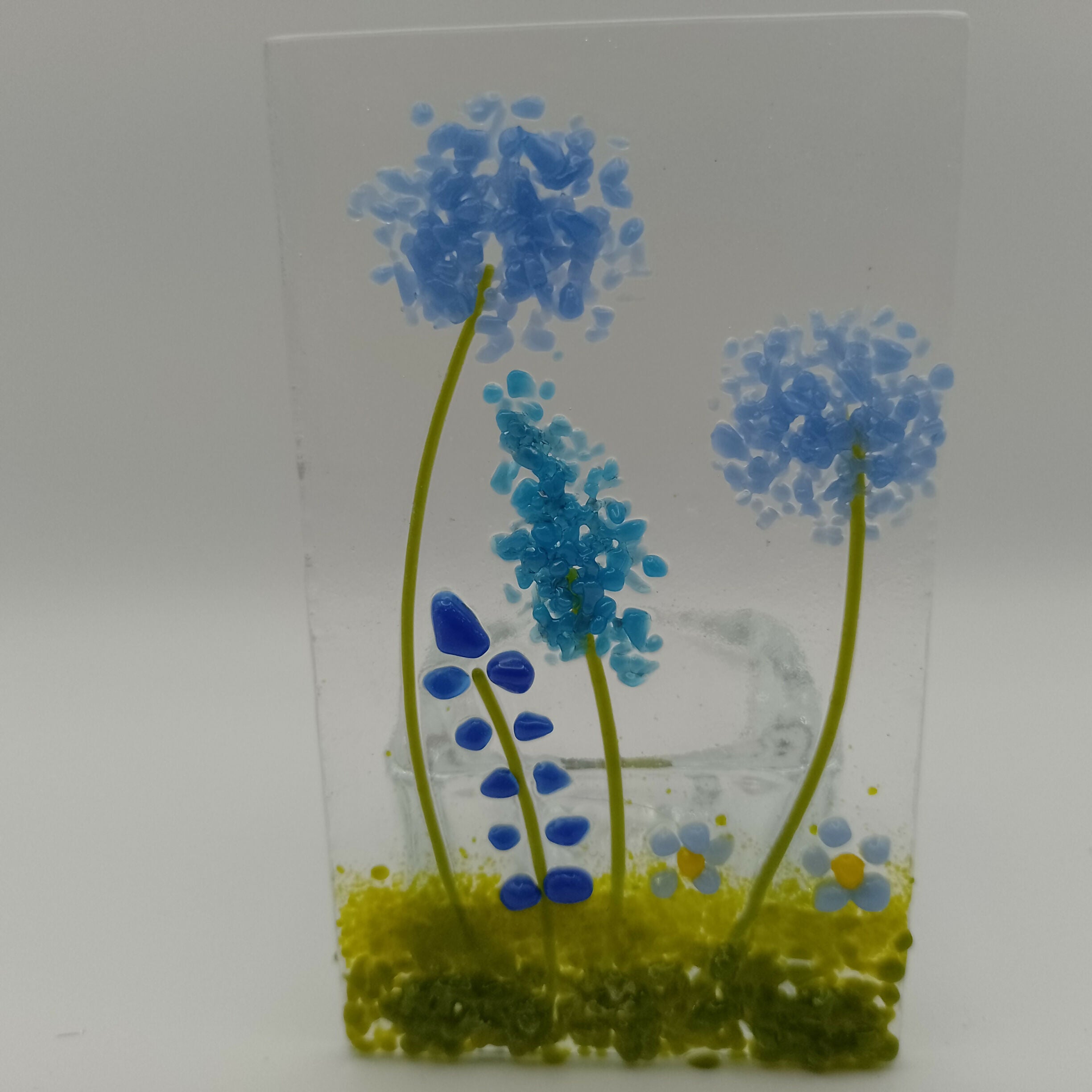 Fused Glass Blue Flower Tealight