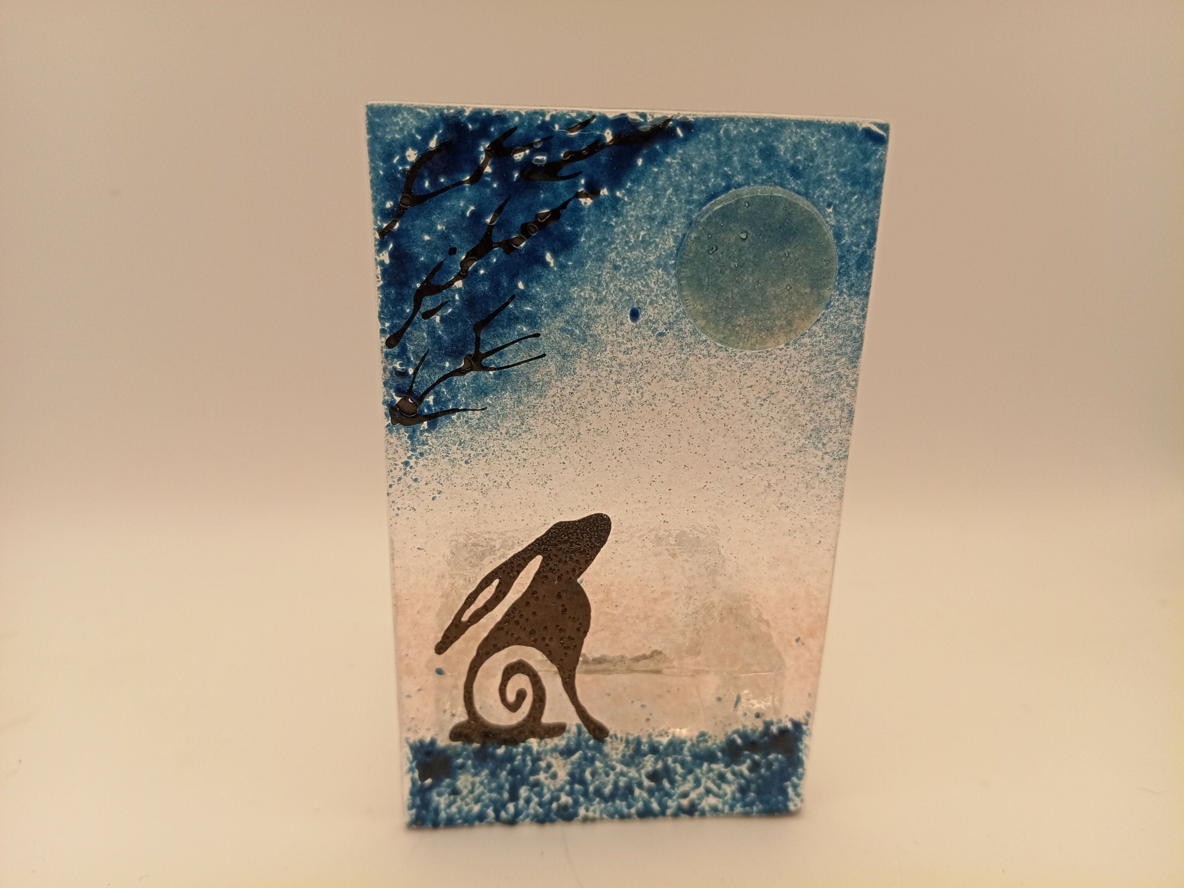 Fused Glass Silhouette Hare and Moon