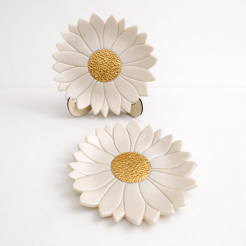Handmade Floral Trinket Dish with Daisy Design and Gold Centre