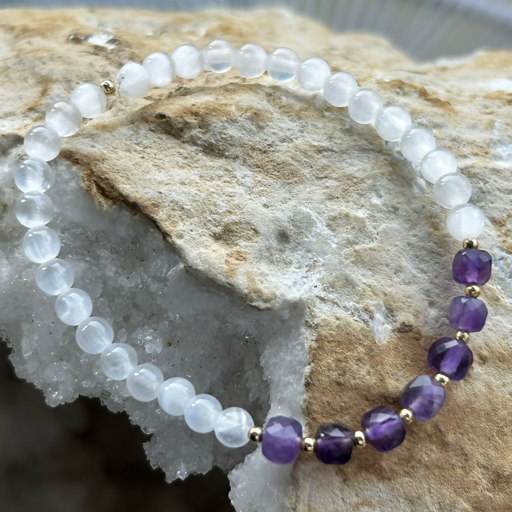 Handmade Amethyst And Selenite Stretch Bracelet