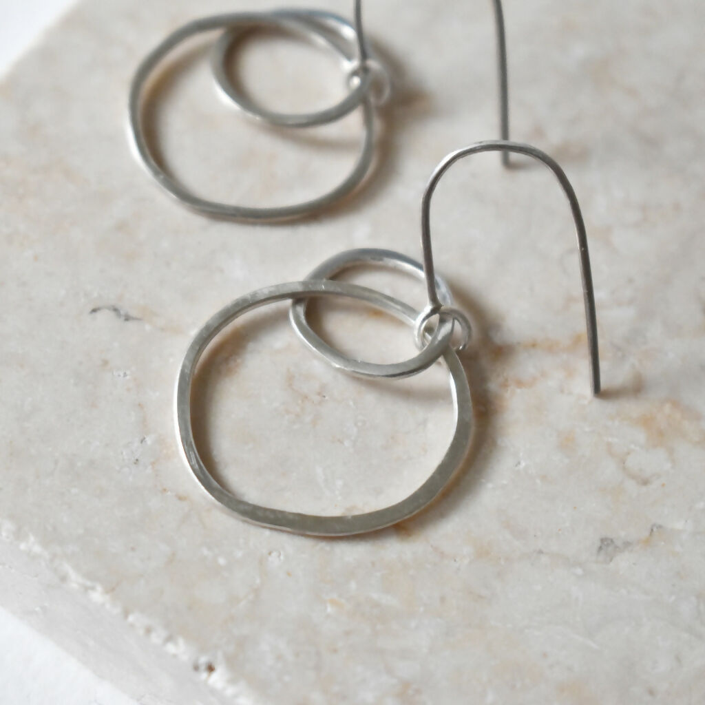 Sterling Silver Circles Dangly Earrings