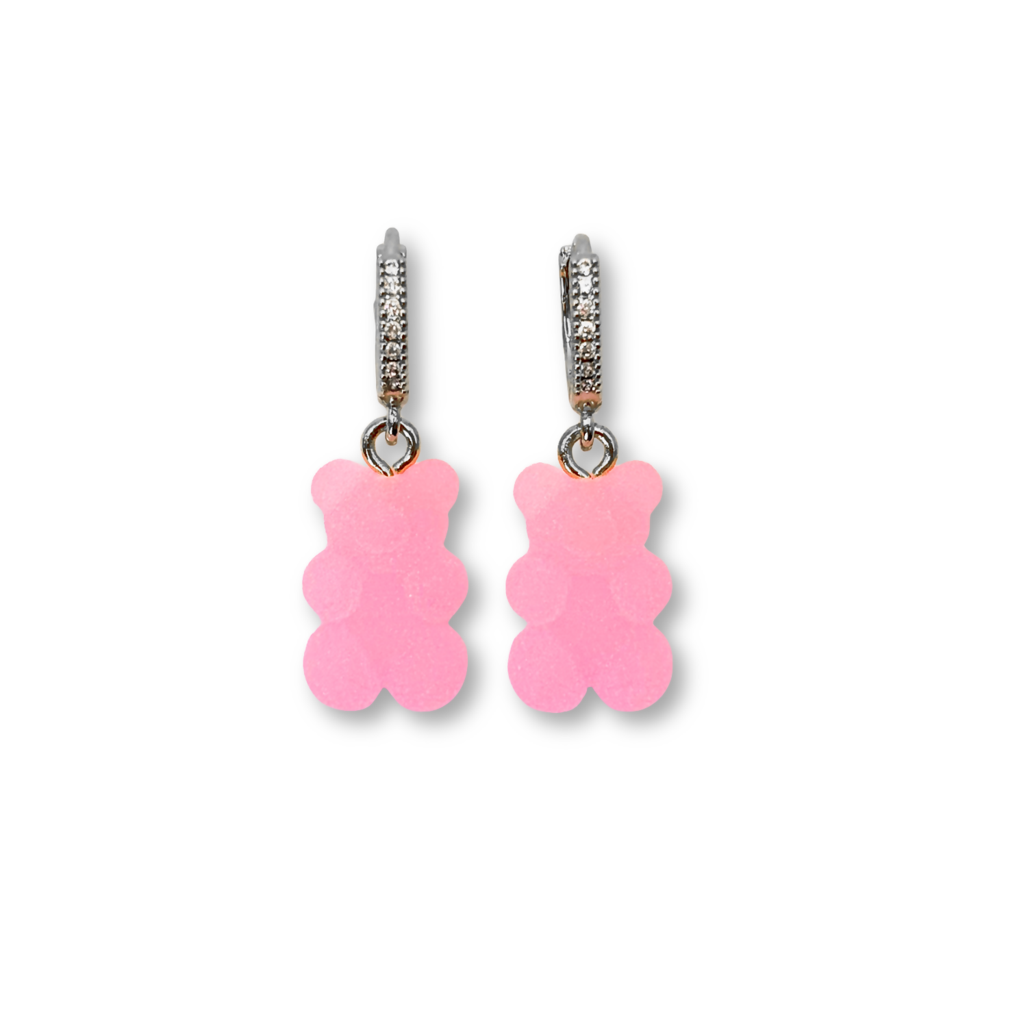 Sugar Coated Gummy Bear Hoop Drop Earrings - Bubblegum Pink