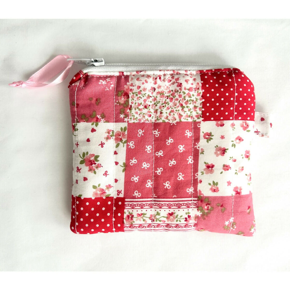 Red/Pink Floral Patchwork Quilted Coin Purse / Card Holder