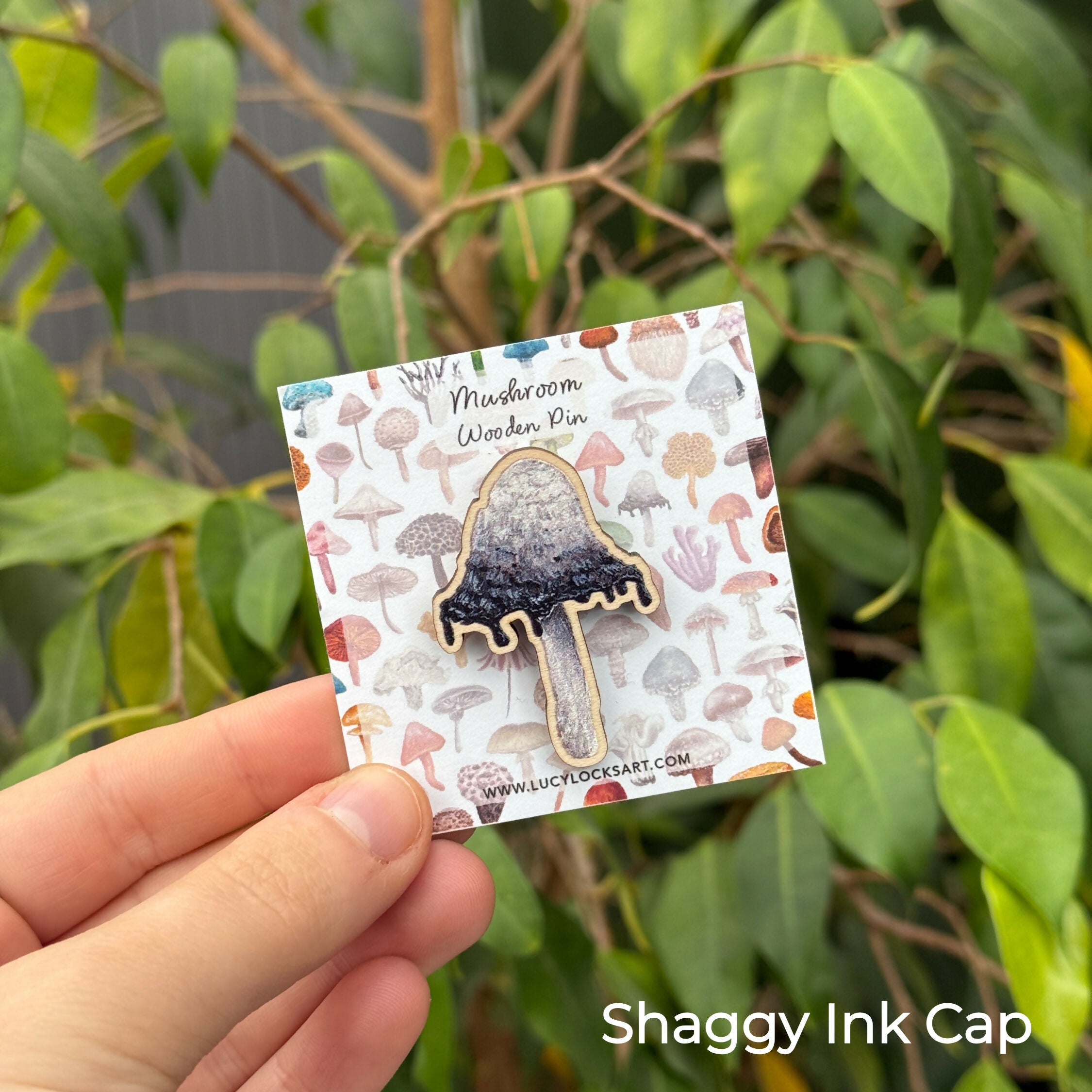 Mushroom - Shaggy Inkcap - Wooden Pin