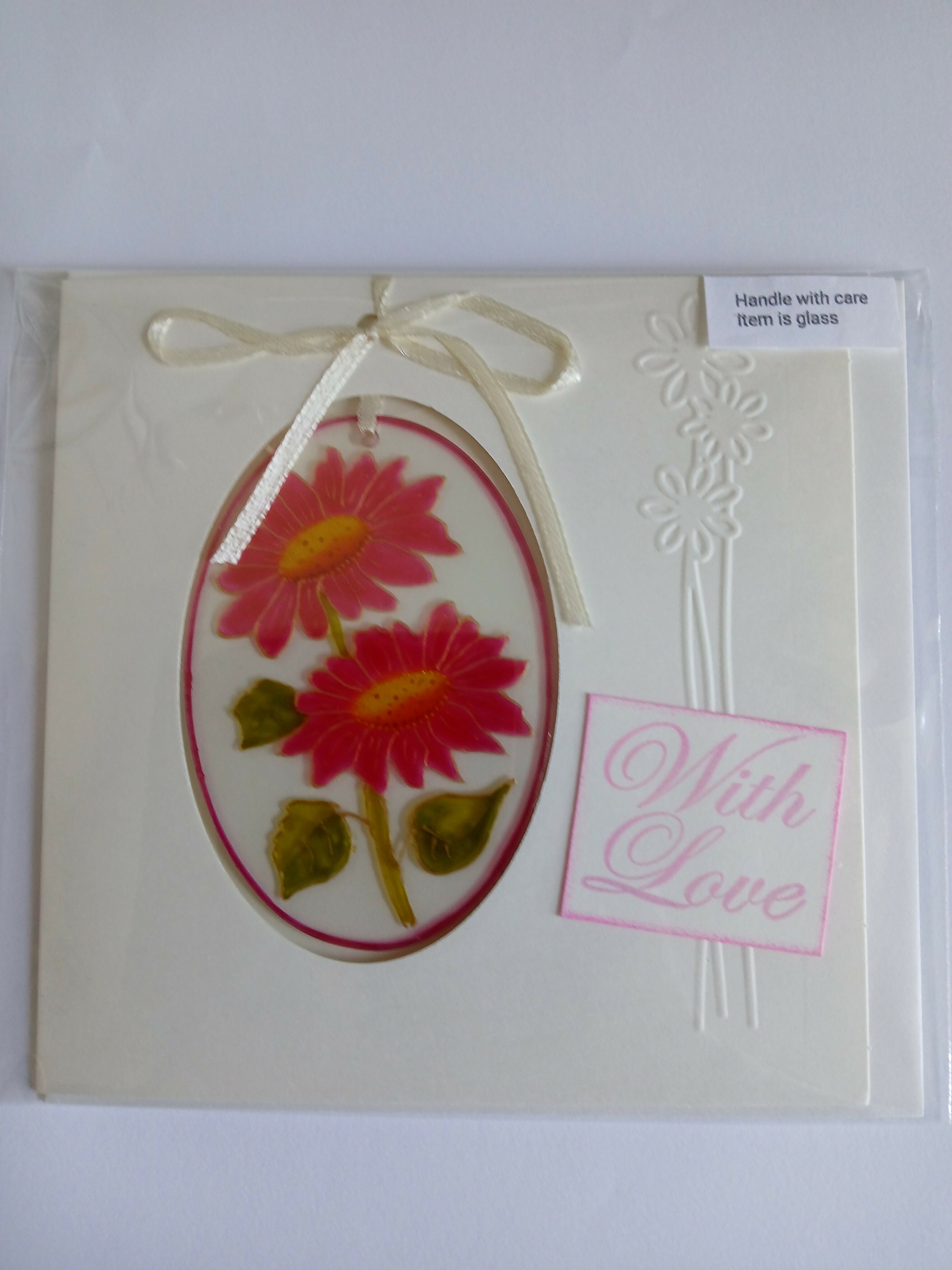 Hand Painted Glass Plaque, Suncatcher - Butterfly and Flower