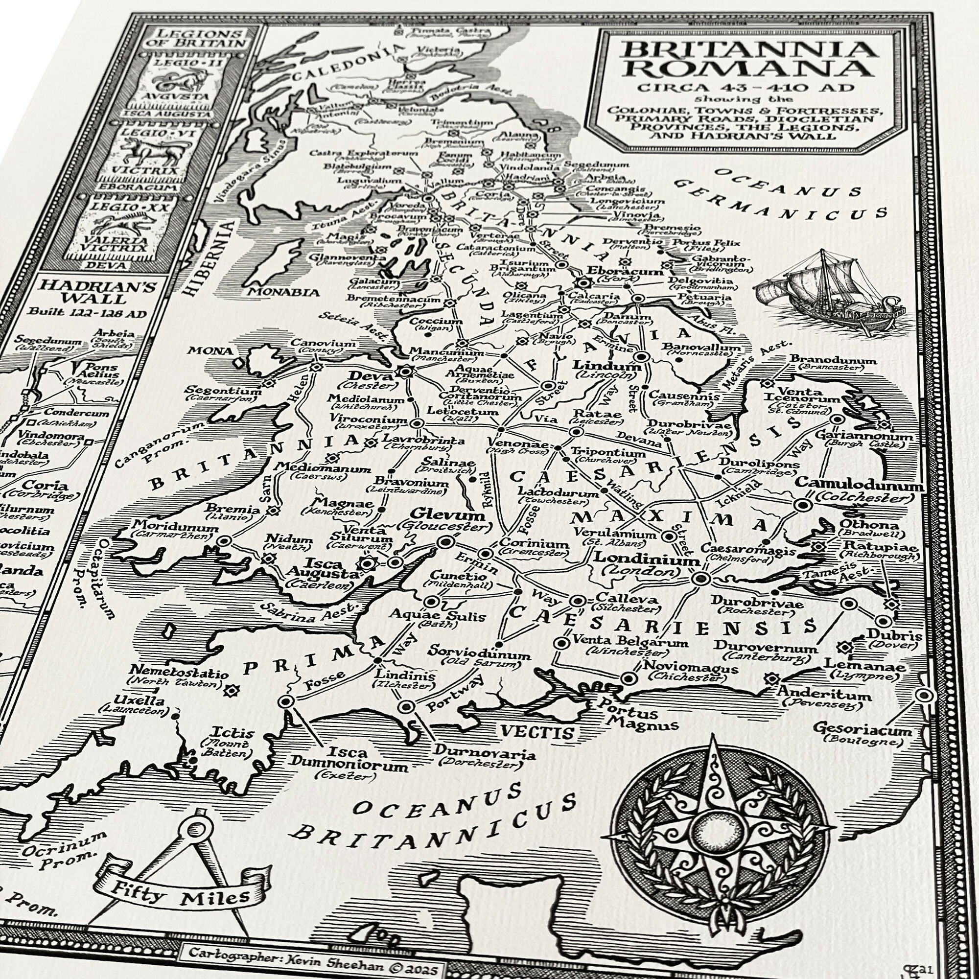 Roman Britain Map Hand Drawn Fine Art Print