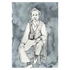 Smoking Grandad Art Print | Monochrome Watercolour Portrait Print