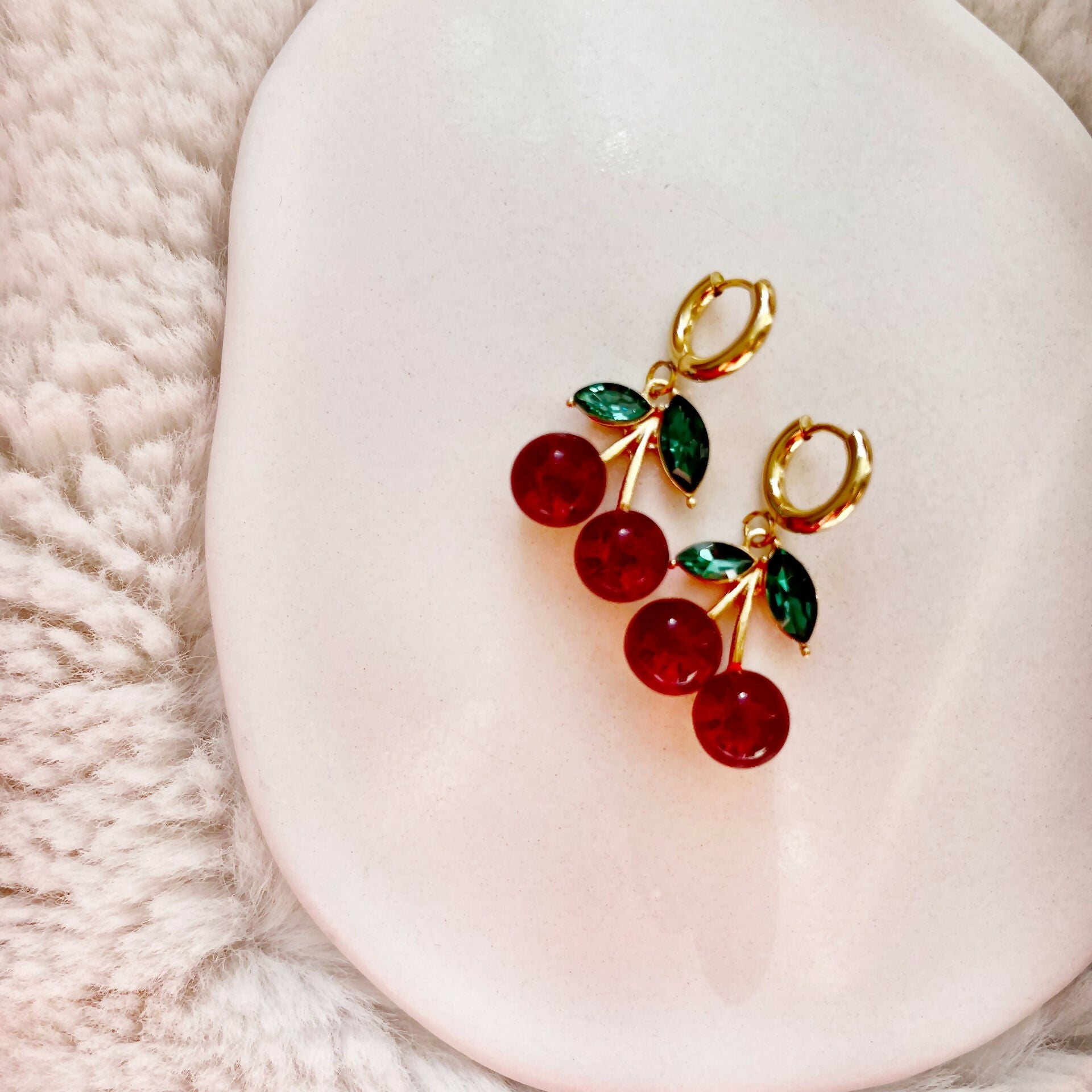 red cherry earrings