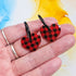 Handmade Red Tartan Or White Black Checked Heart Resin Charms On Black Hoops