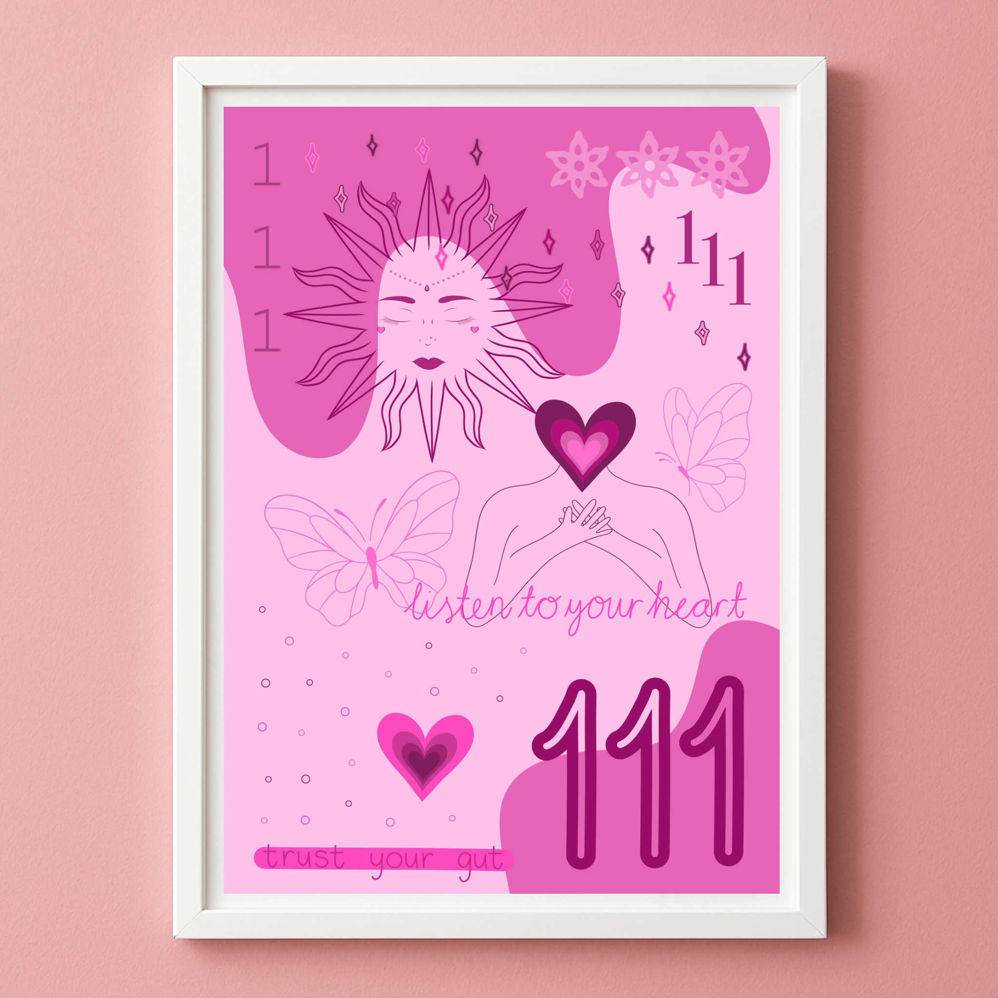 111 Angel Number Print Unframed A4 Pink