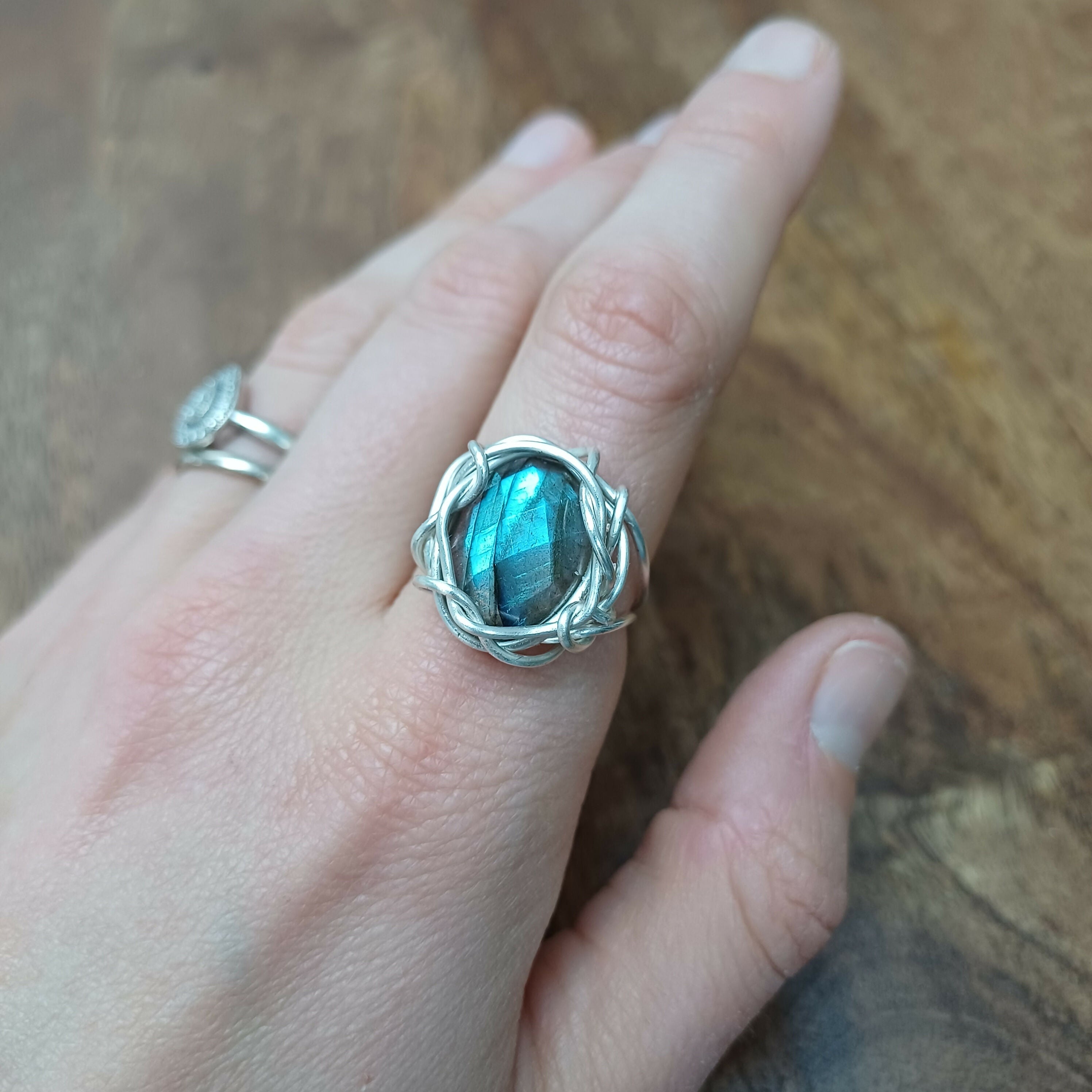Labradorite Wire Wrapped Adjustable Ring
