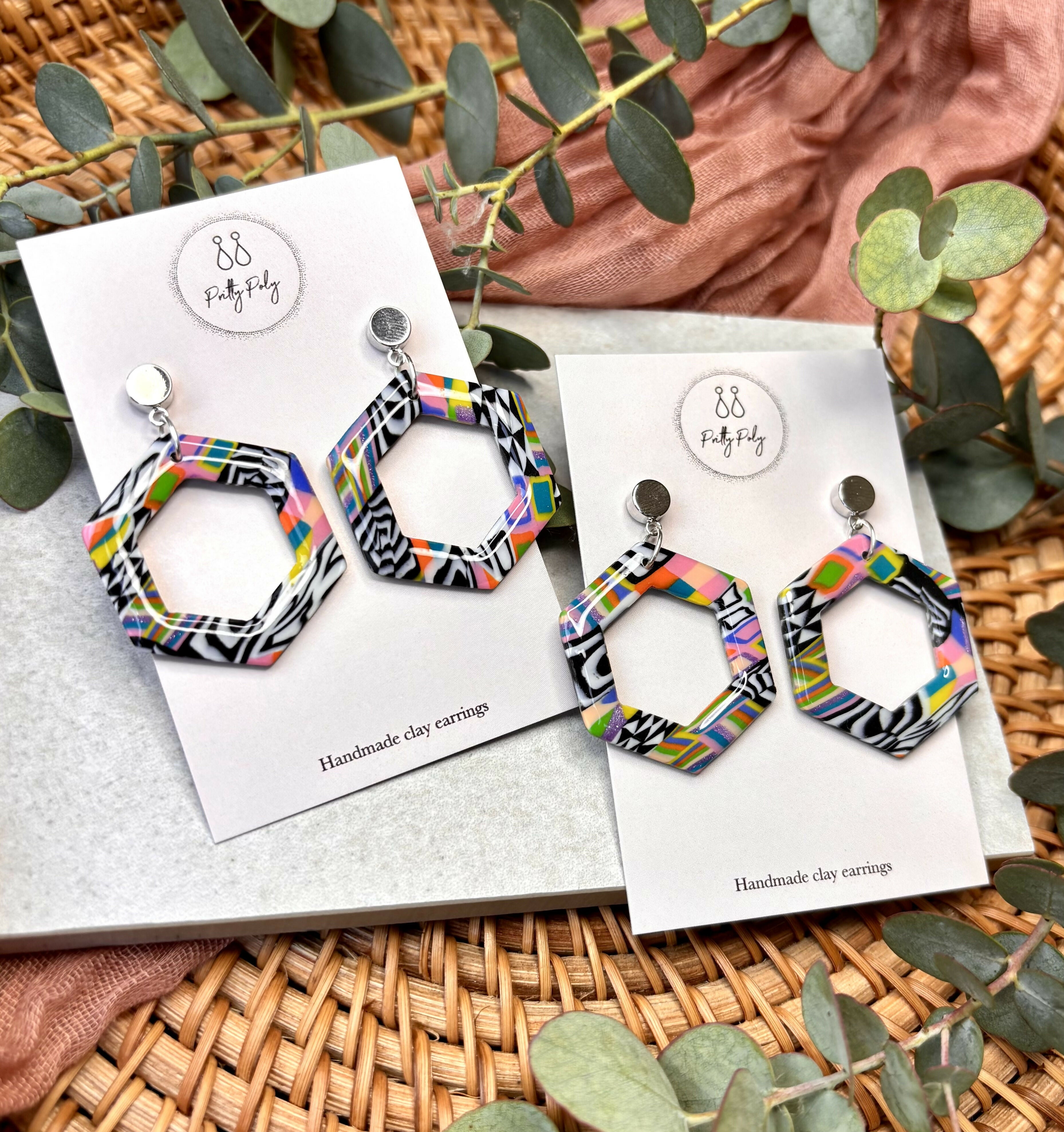 Funky Pattern Collection - Hexagon Polymer Clay Earrings