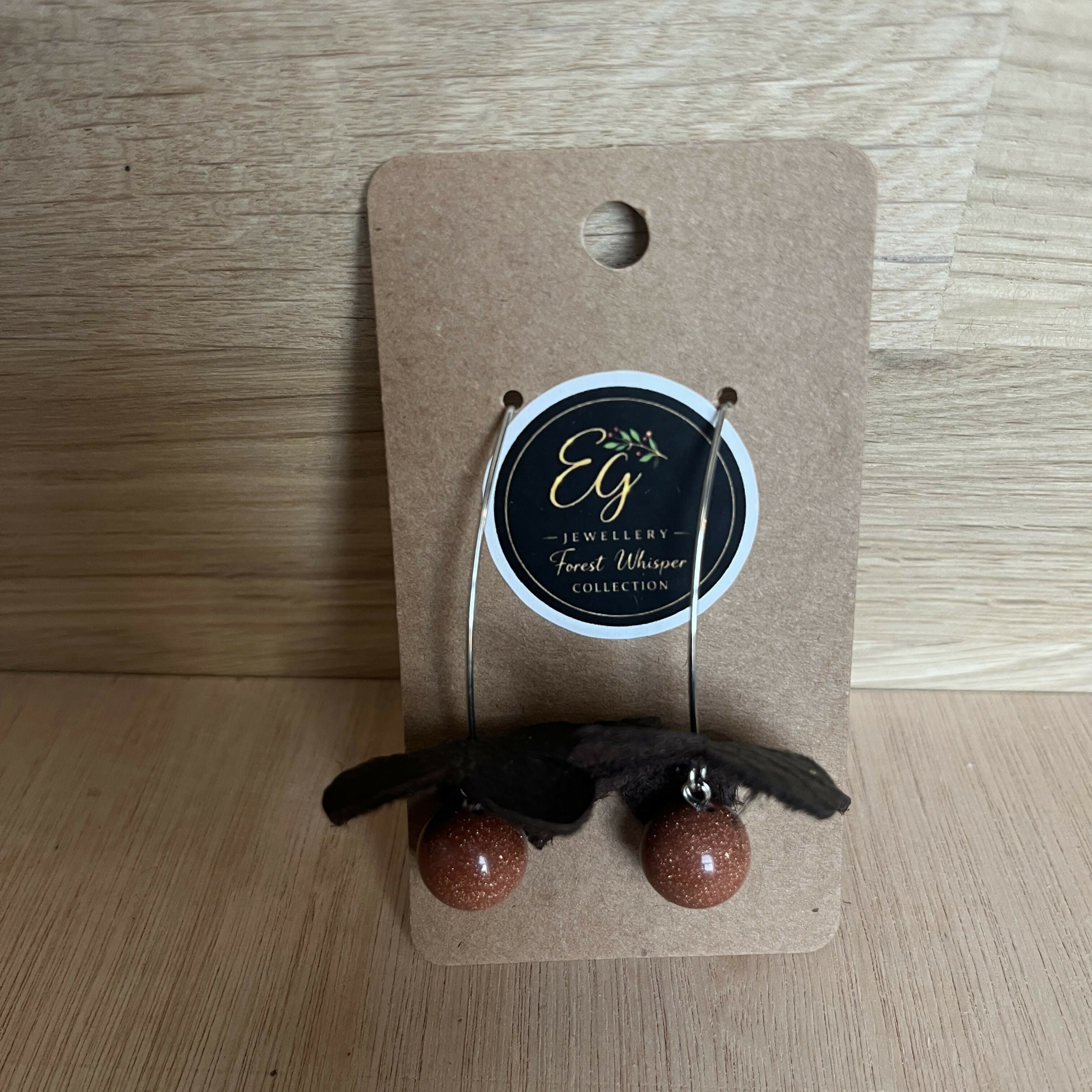 Forest Whisper –Brown Leather Flower Earrings with Brown Stone