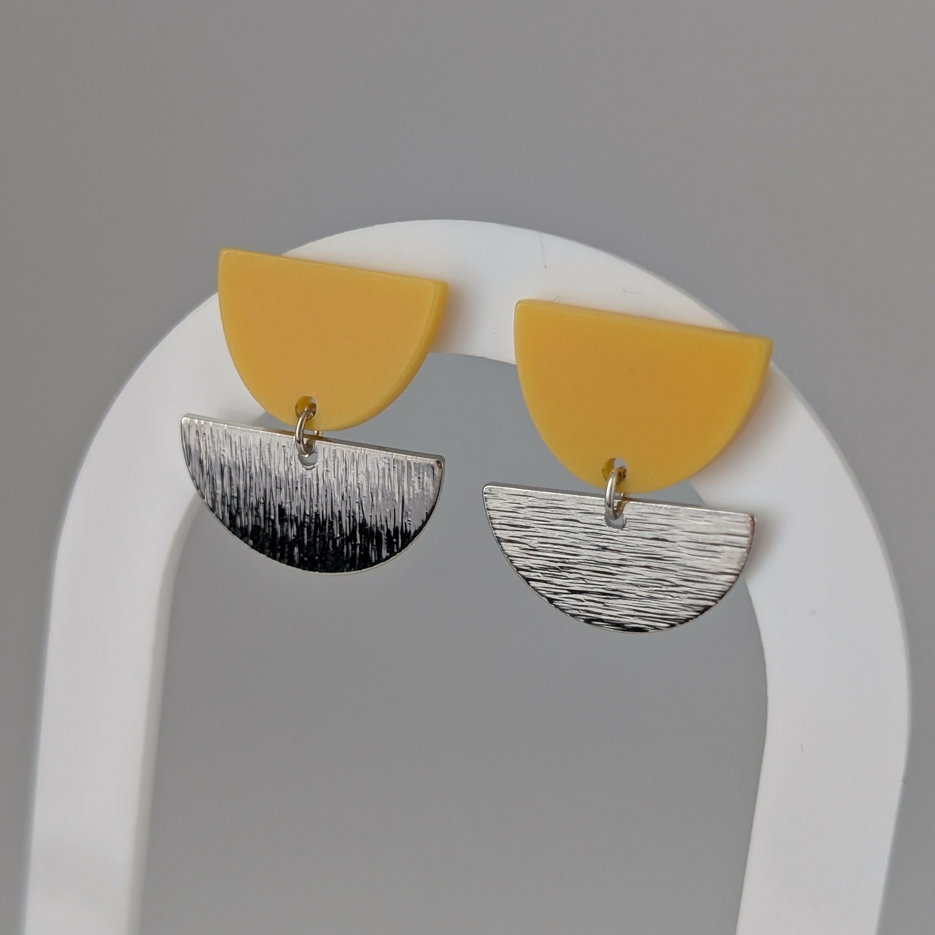 Sunny Yellow Tulip Geometric Earrings in Gold or Silver