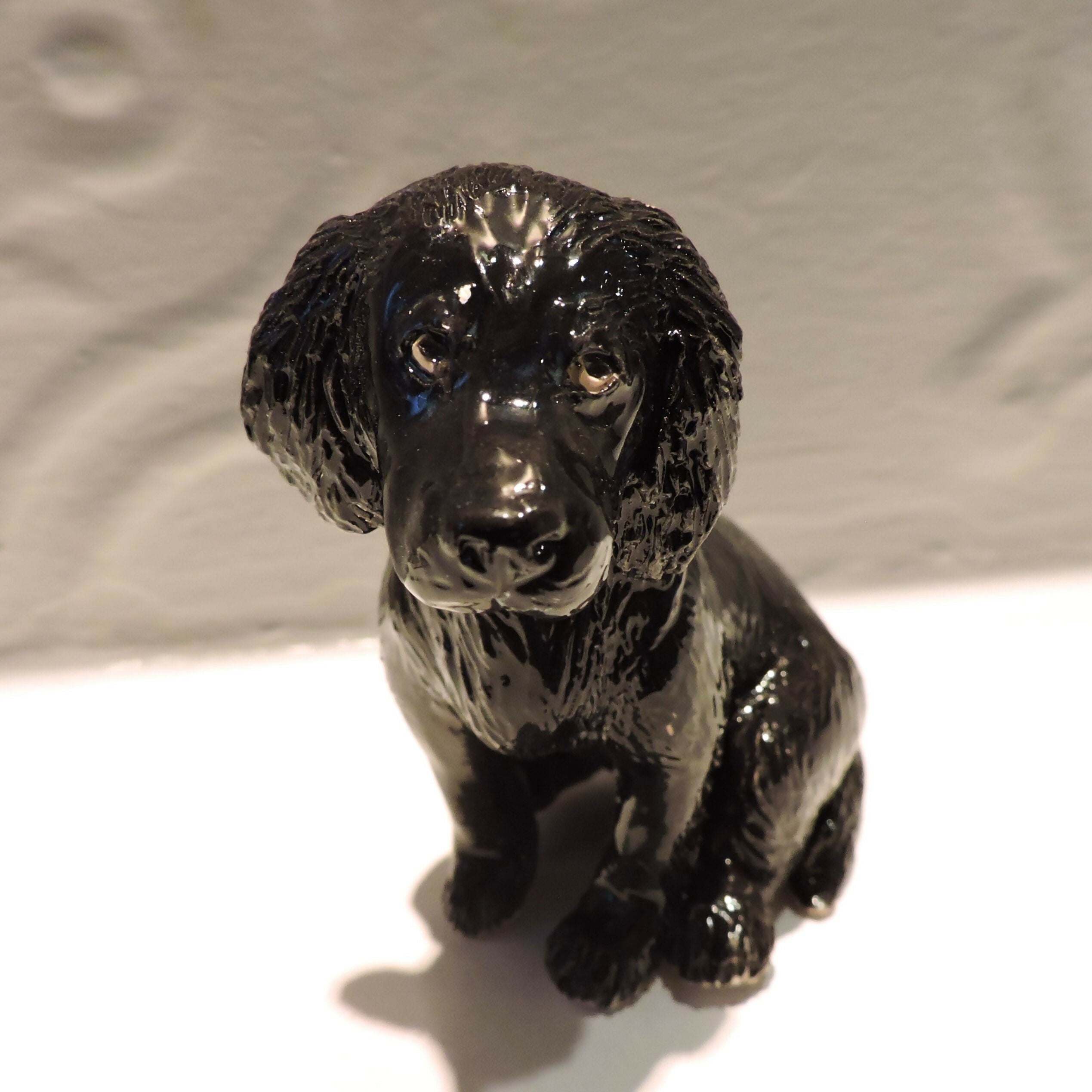 Ceramic Black Cocker Spaniel dog sculpture