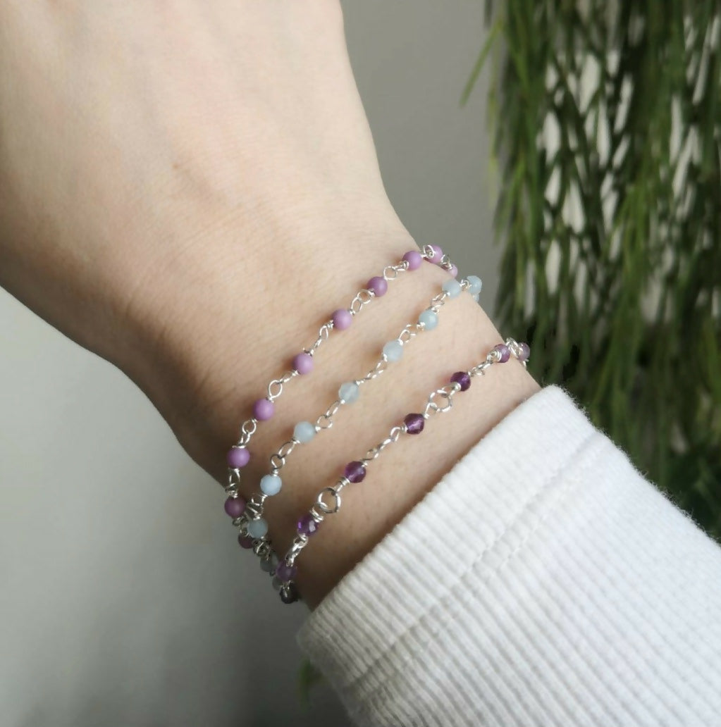 Hand Wrapped Sterling Silver Bracelet with Phosphosiderite Beads