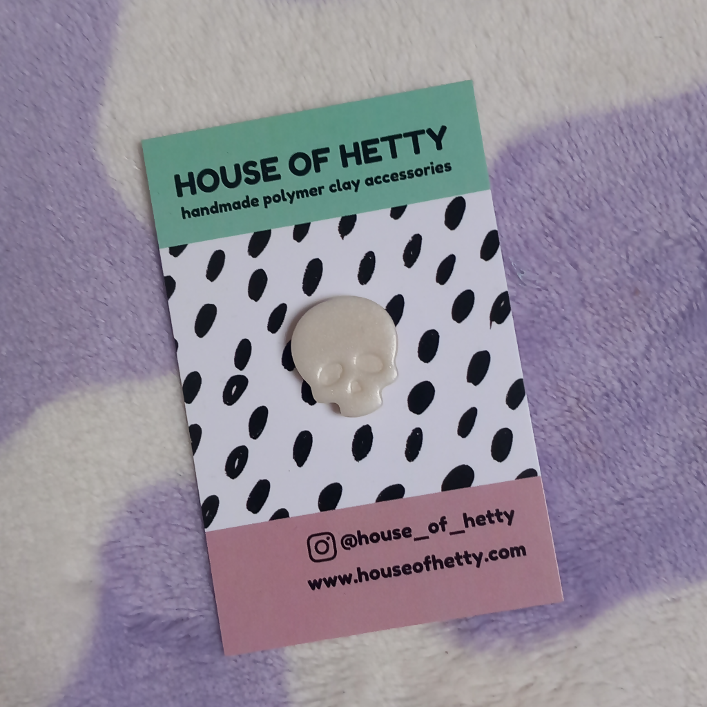 Polymer Clay Skull Pin Badge