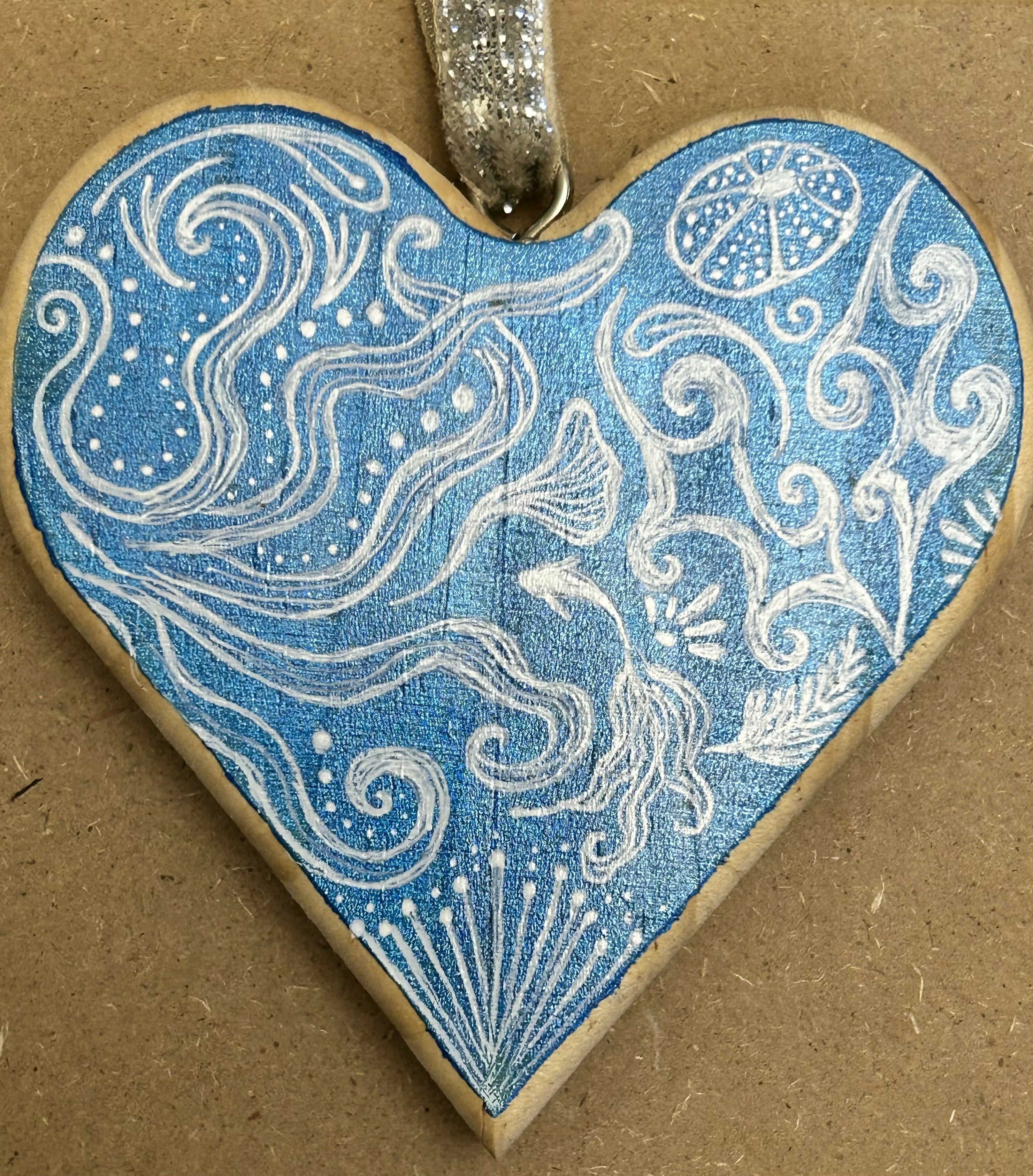 HAND PAINTED WOOD OCEAN HEART