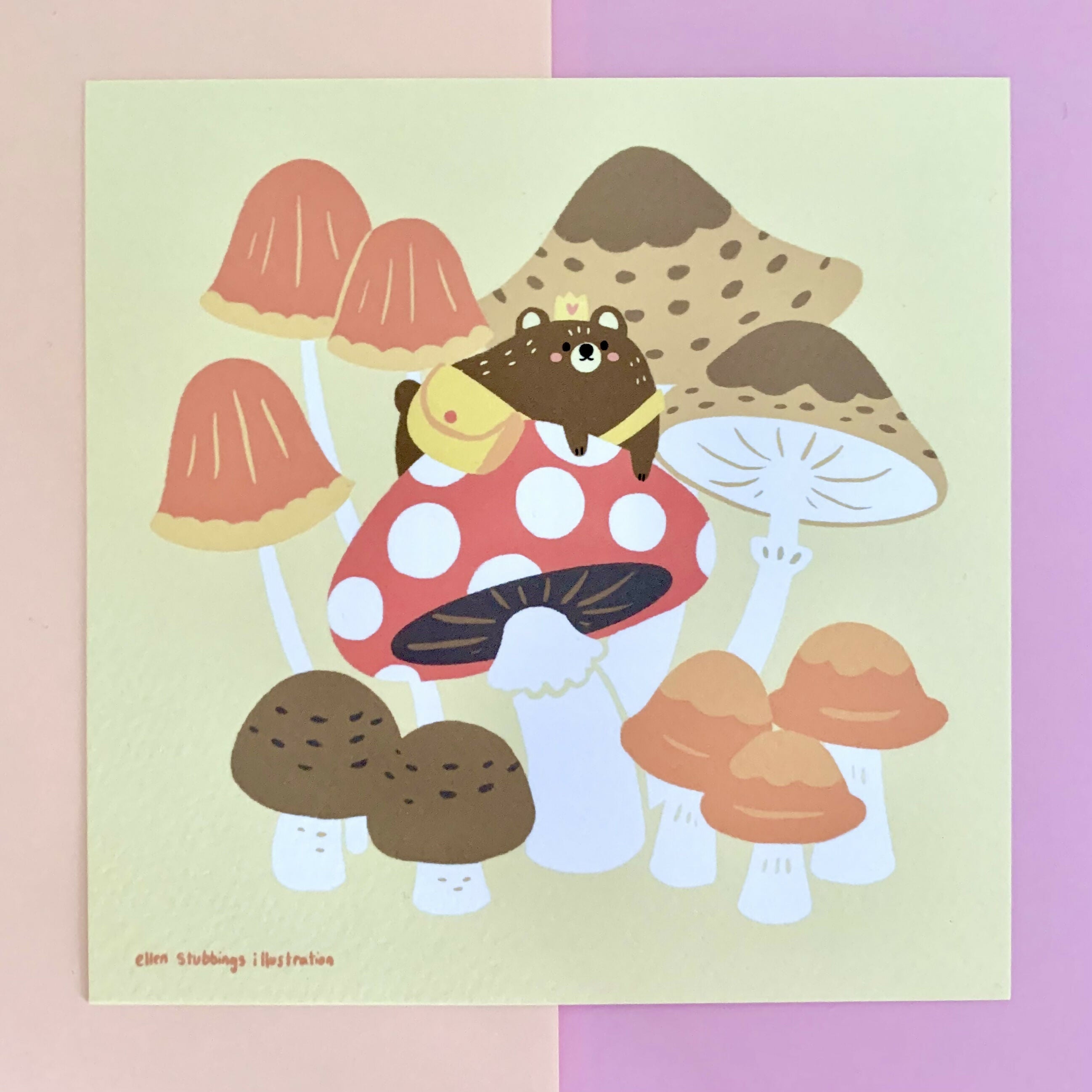 Royal Bear Mushroom Art Print A5 square
