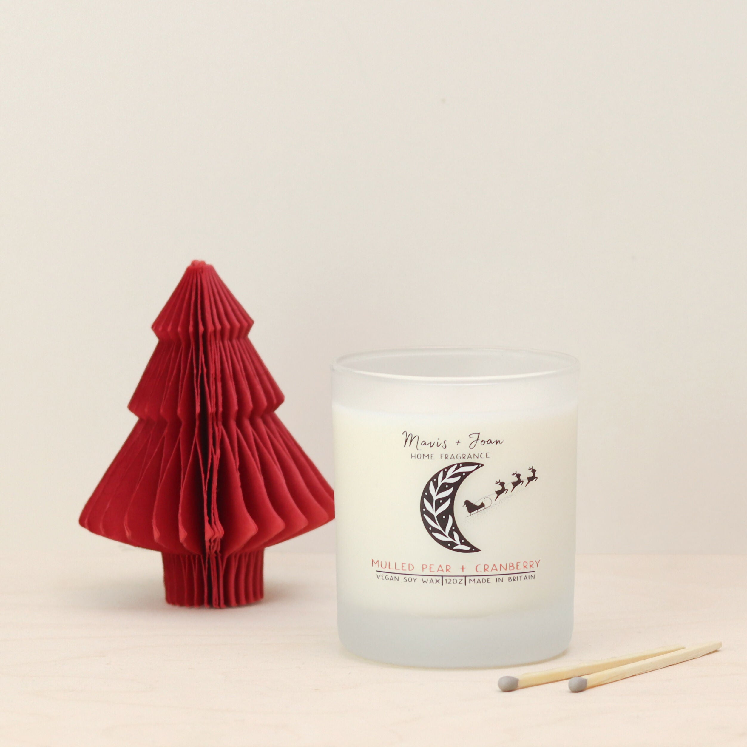 Mulled Pear + Cranberry Soy Wax Candle In A Frosted Glass Jar