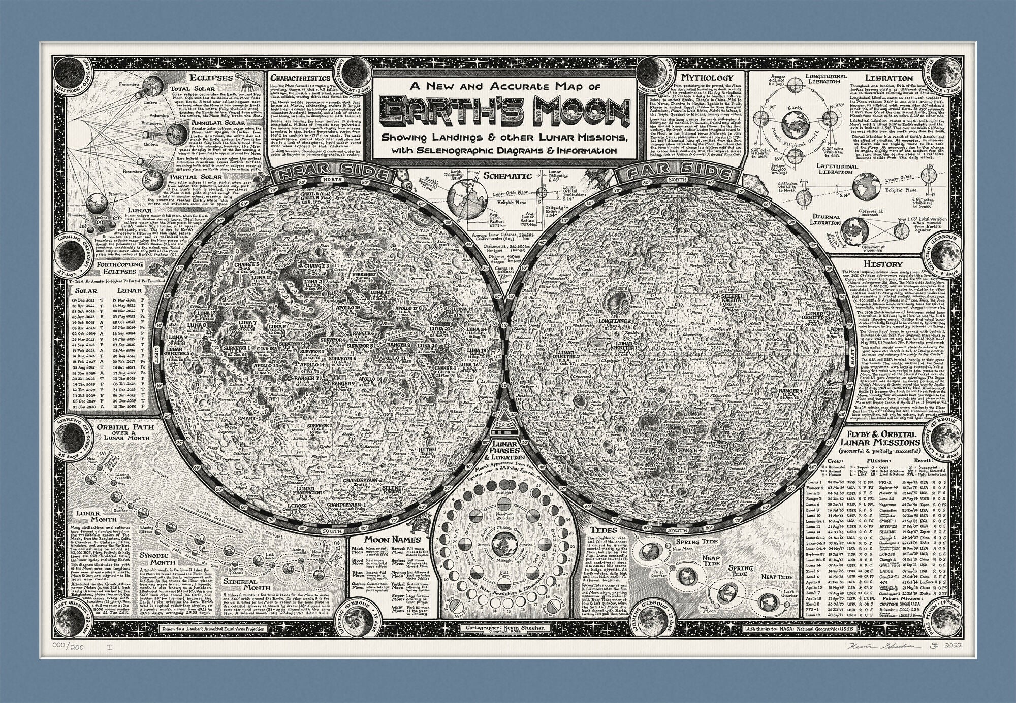Moon Map Hand Drawn Fine Art Print
