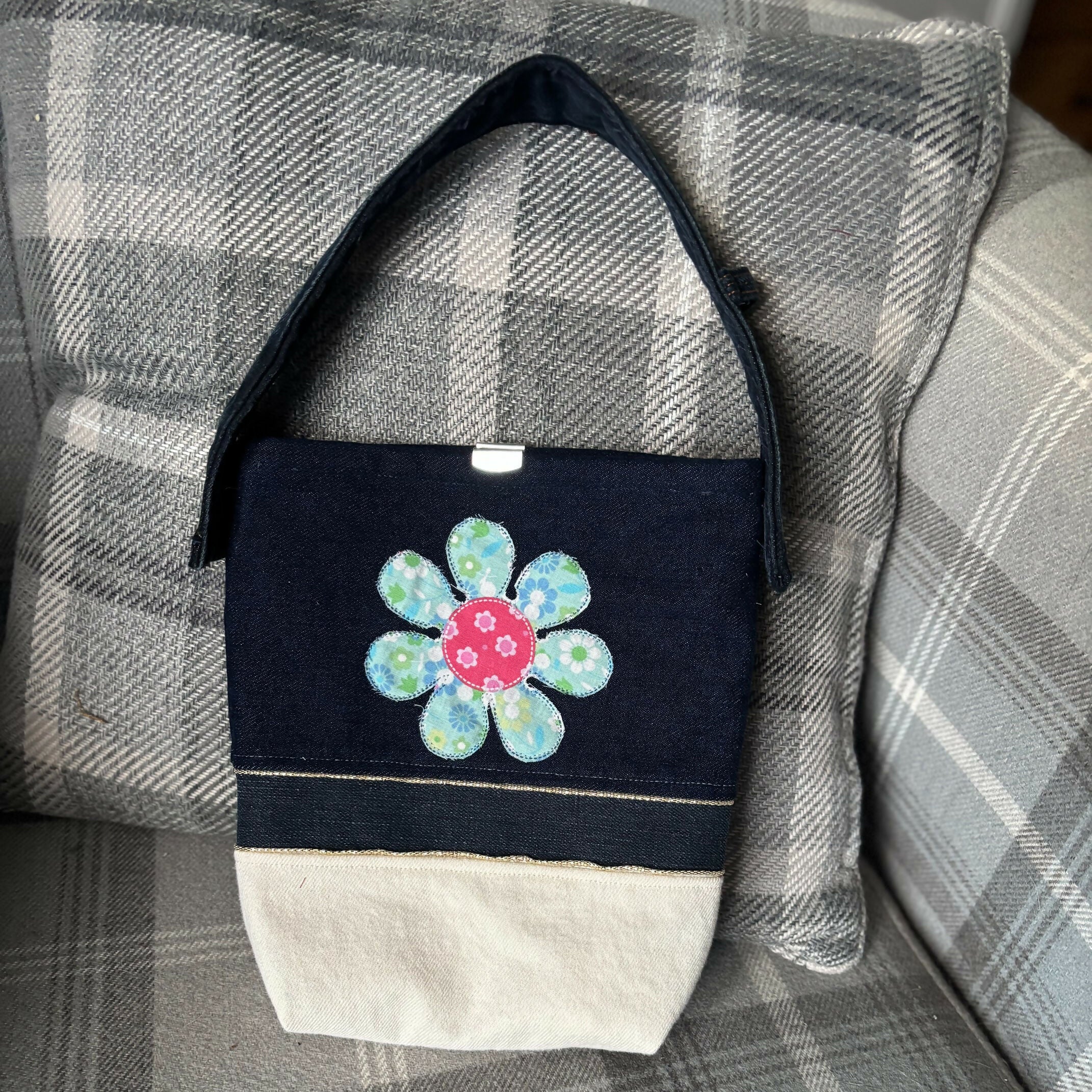 Unique Handcrafted Denim Tote Bag Made From Upcycled Jeans With Applique