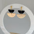 Geometric Black and Gold Half Moon Earrings on Gold Plated Ball Stud