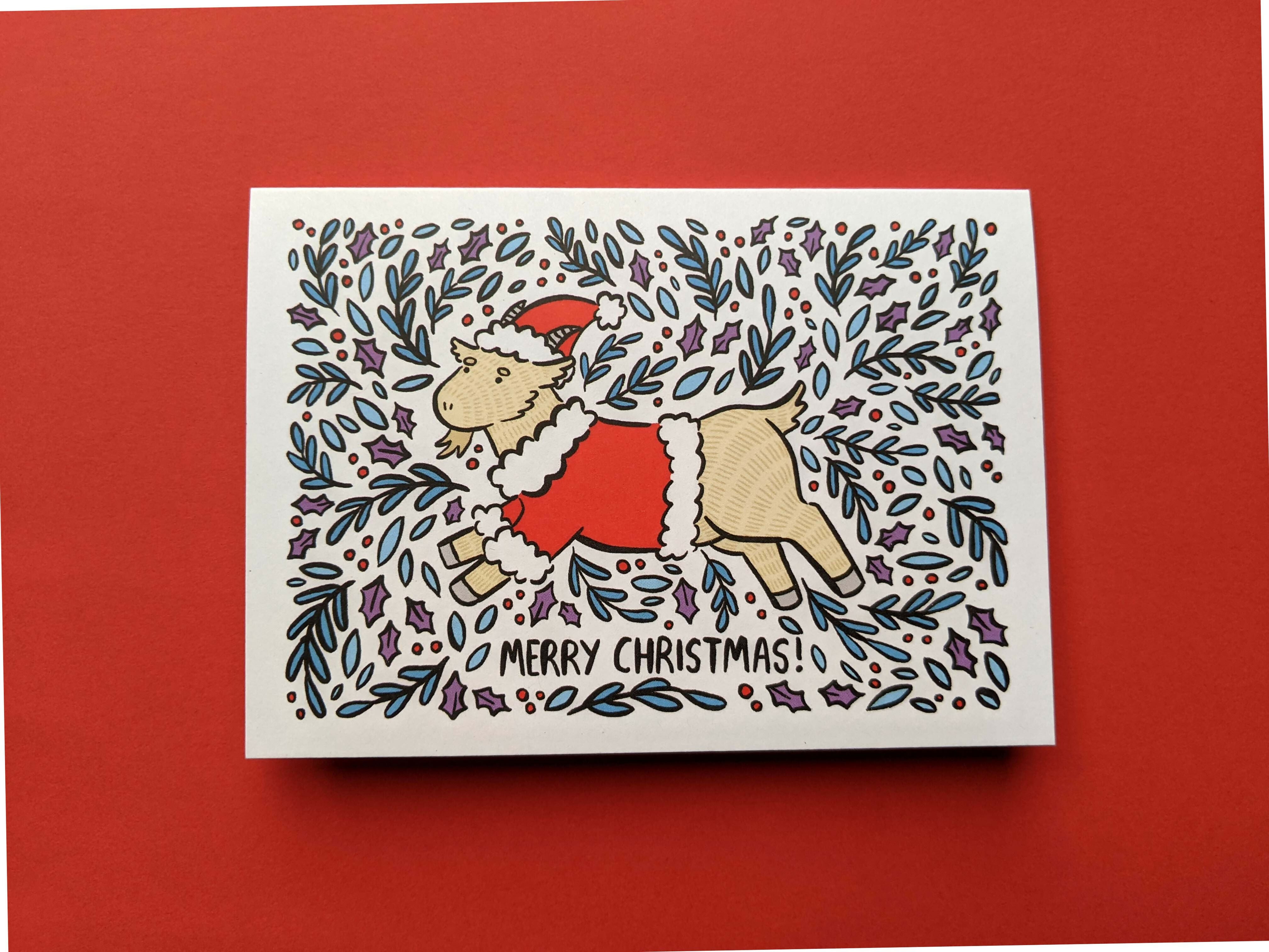 Santa Goat Christmas Card