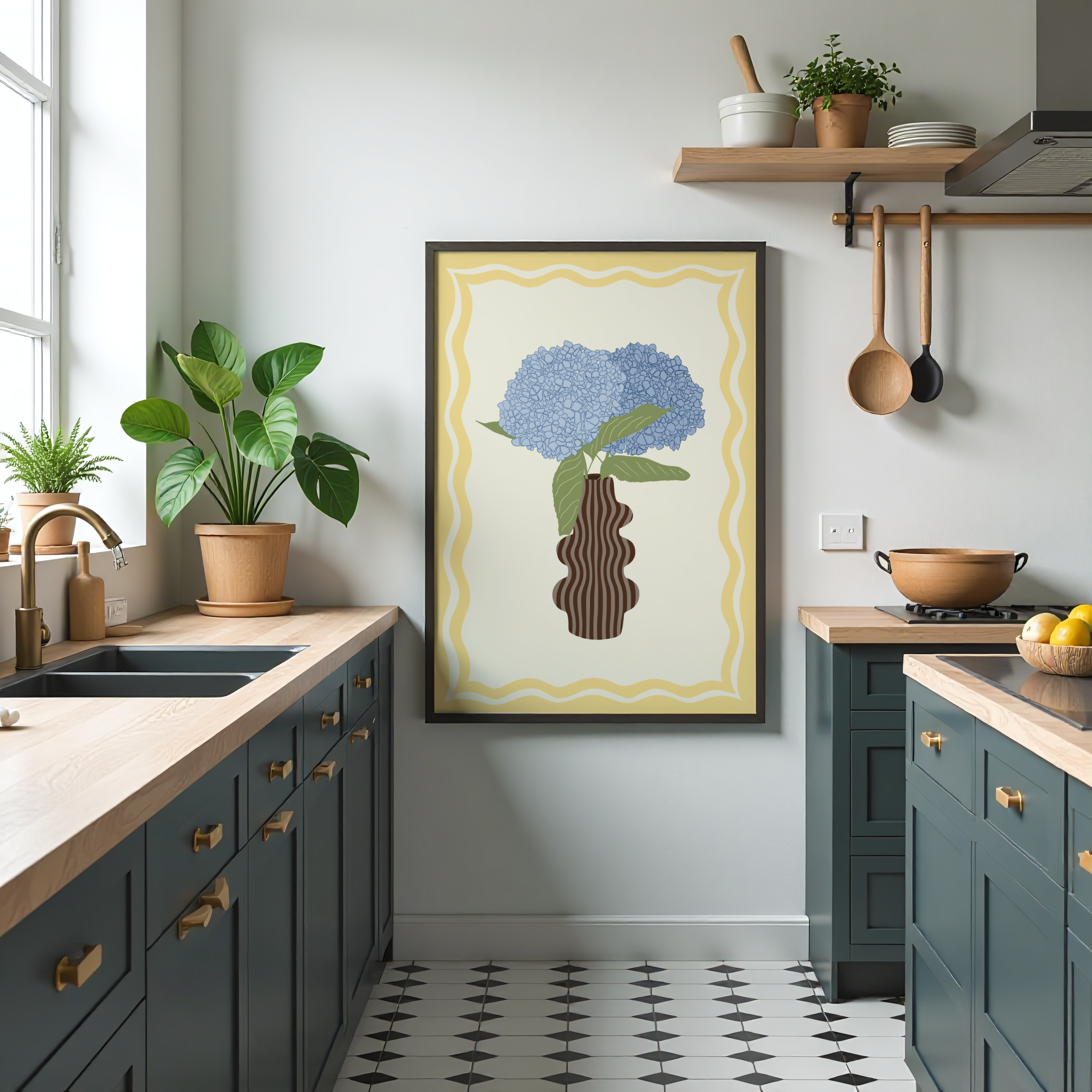 Blue Hydrangea Flower Vase Print