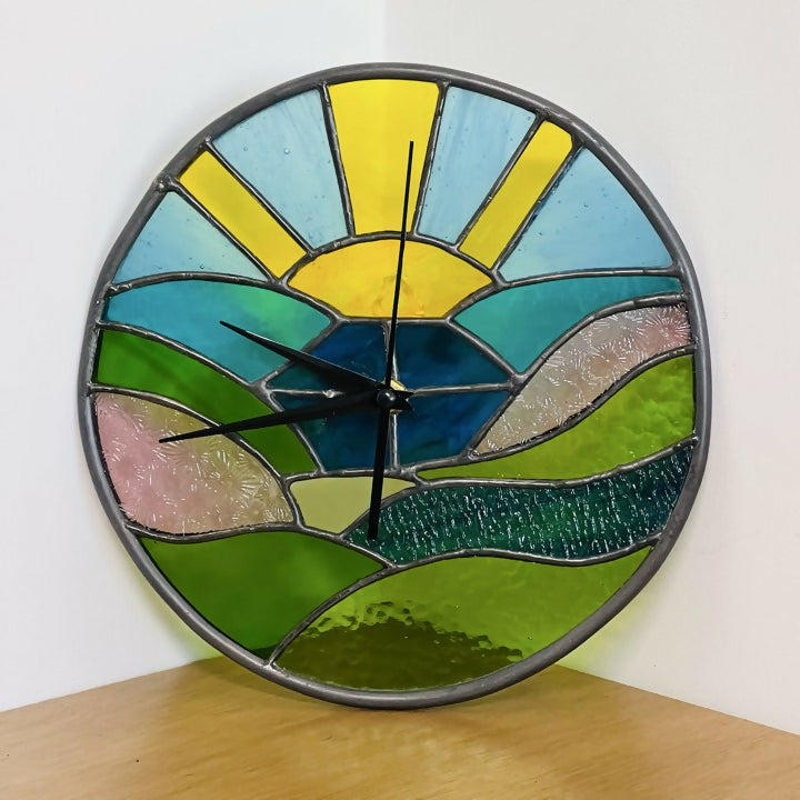 Stained Glass Round Landscape Clock